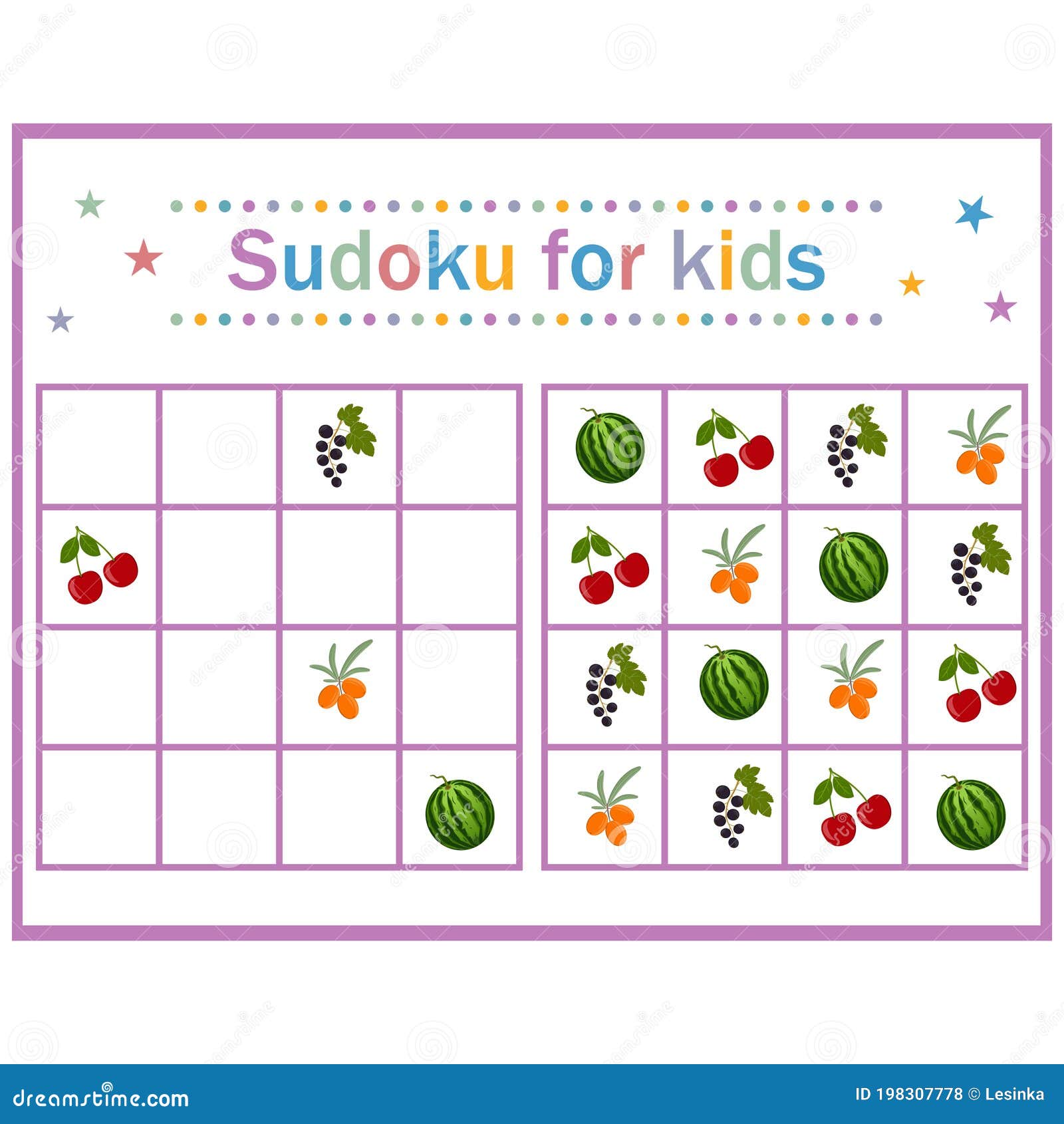 Sudoku para jogo de educação infantil conjunto de cores use