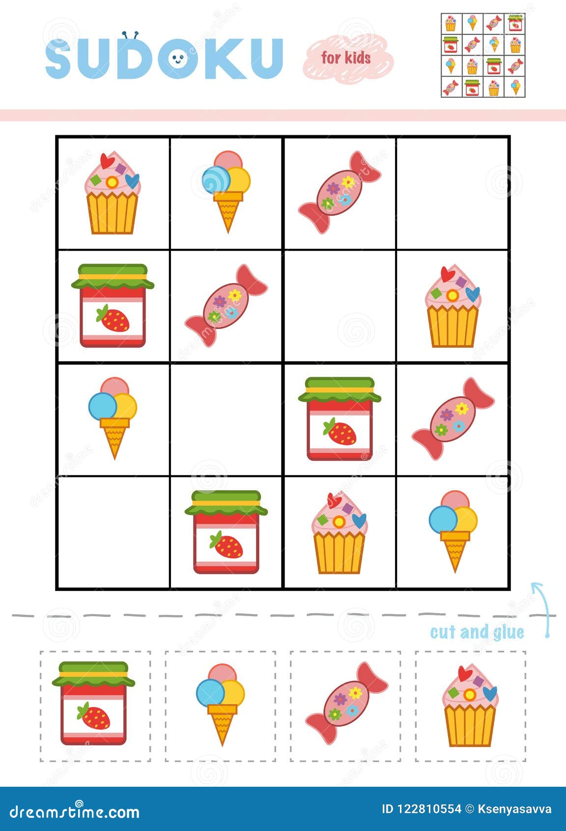 Sudoku jogo infantil comida rápida para viagem