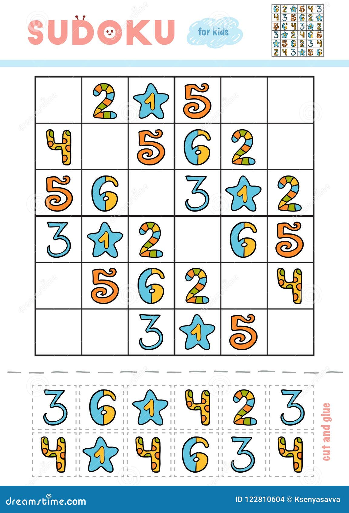 Jogo infantil sudoku, doces de desenho animado, personagens de