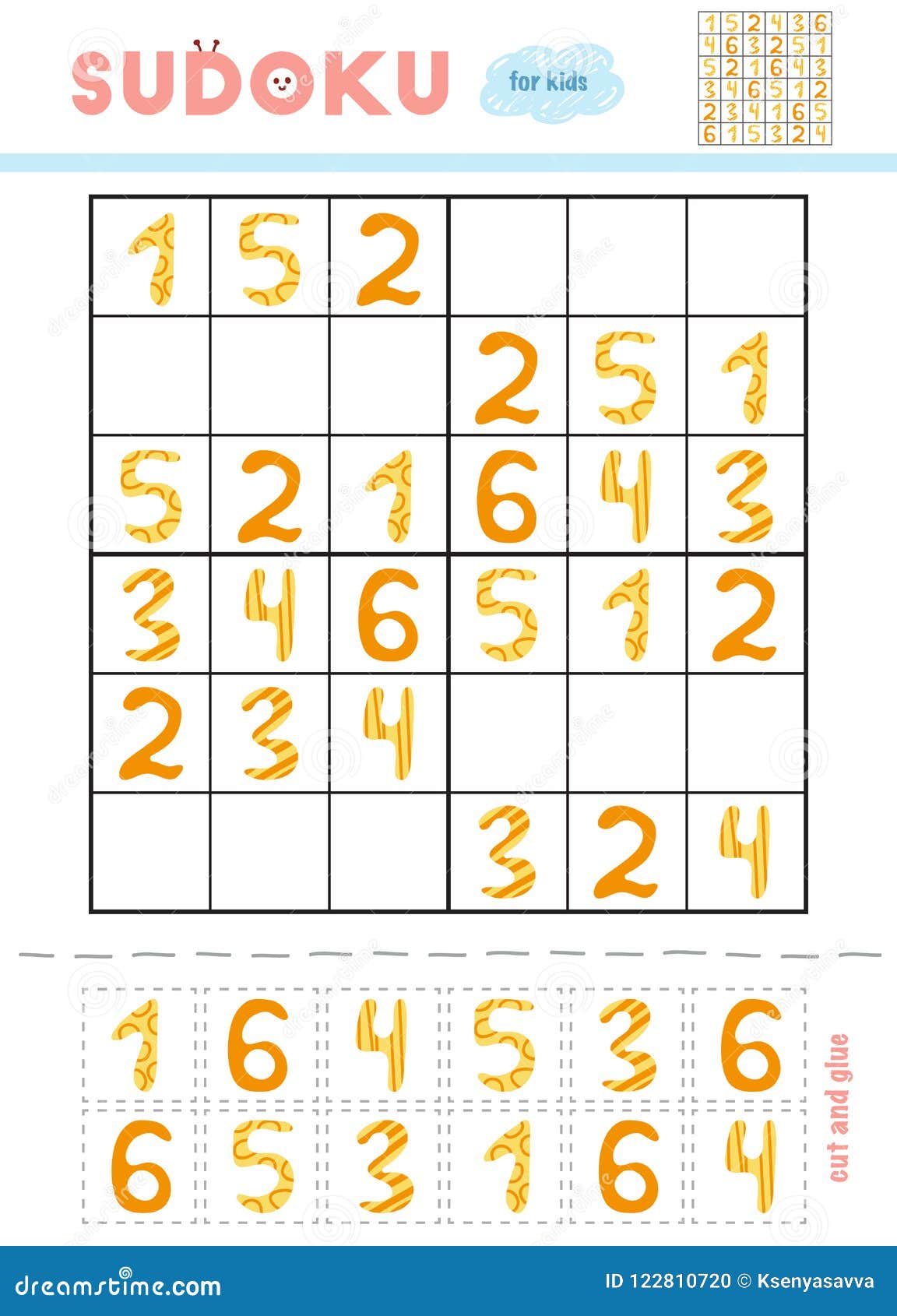 Sudoku para jogo de educação infantil conjunto de cores use tesoura e cola  para preencher os elementos que faltam