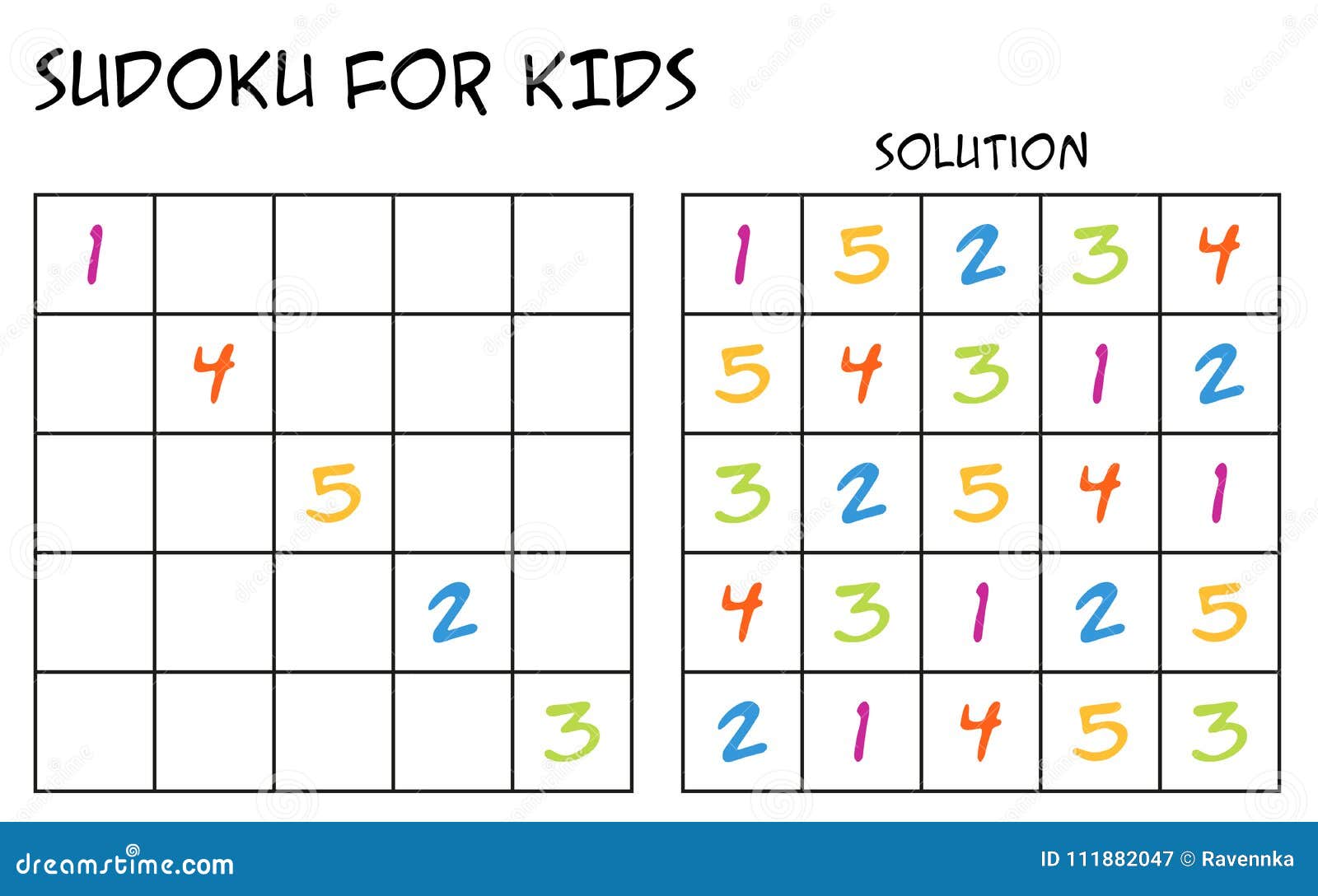 Sudoku Para Los Niños Con La Solución - Con Números Coloridos Ilustración del Vector - Ilustración de escuela, tarea: