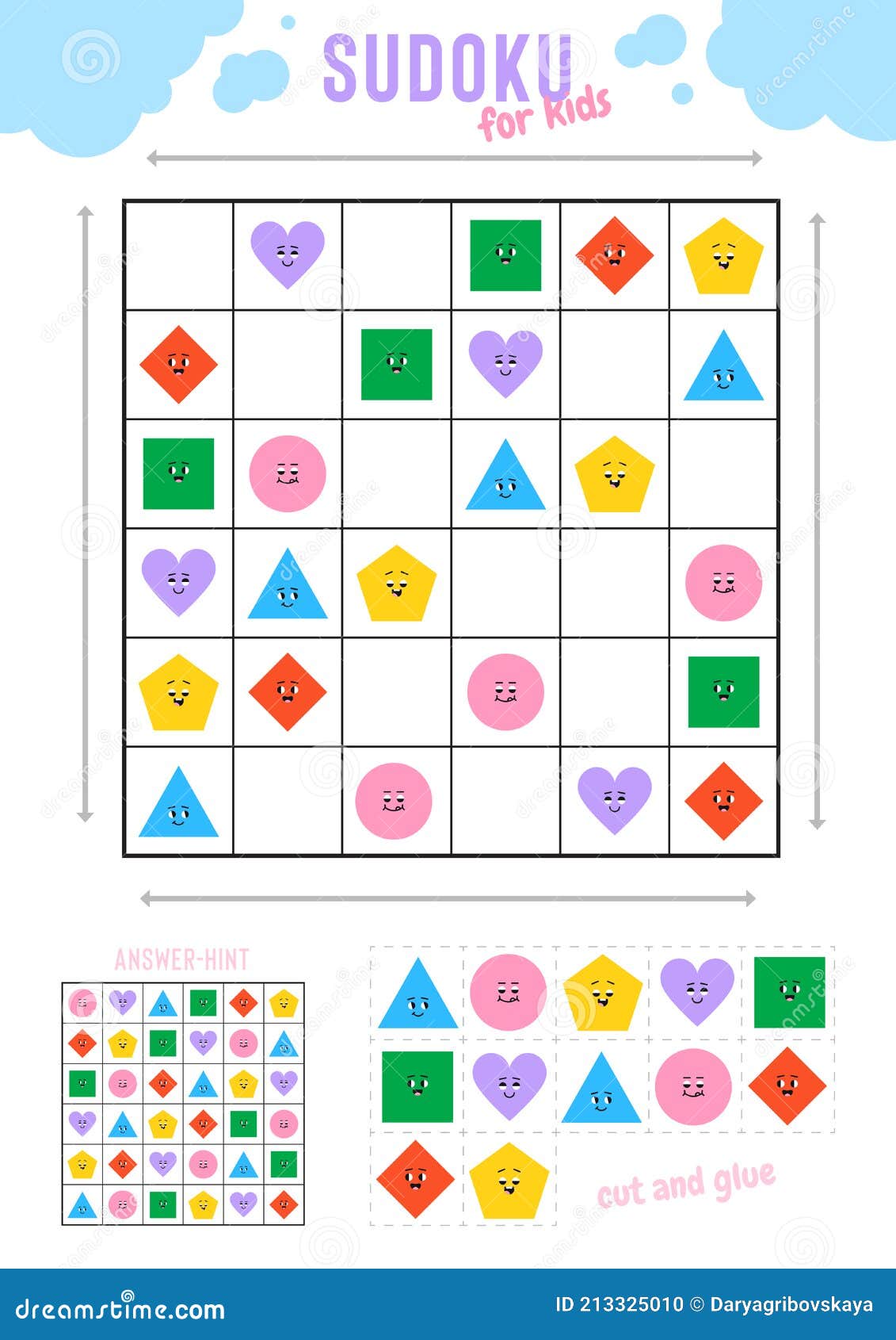 Sudoku Niños Con Varias Figuras Geométricas Lindas Con De La Cara. Diferentes Dibujos Animados Figuras Vect Ilustración del Vector Ilustración de juego, elipse: 213325010