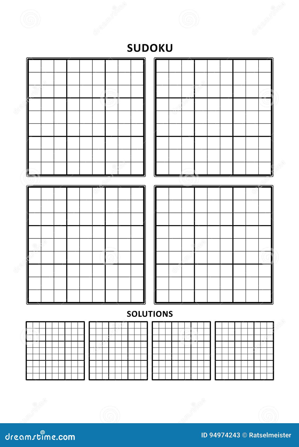 sudoku template four grids with solutions on a4 or letter sized page stock vector illustration of puzzles brain 94974243