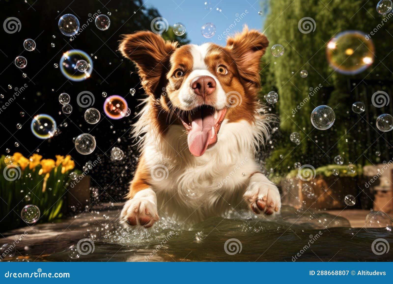 Sudsy Dog Playing with Floating Bubbles Stock Image - Image of playful ...