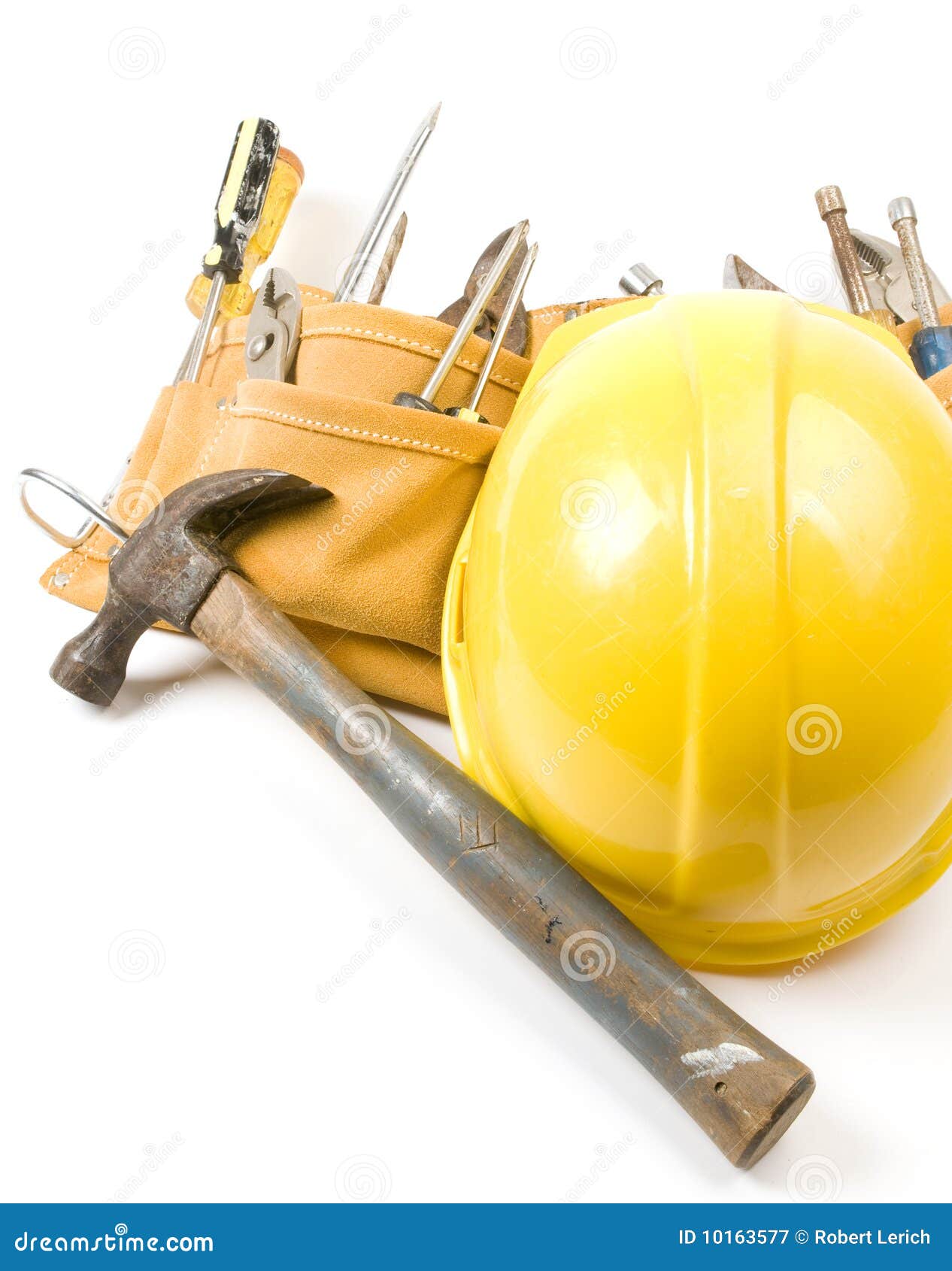 Suede Leather Tool Belt with Protective Hard Hat Stock Image Image of contractor, nutdriver