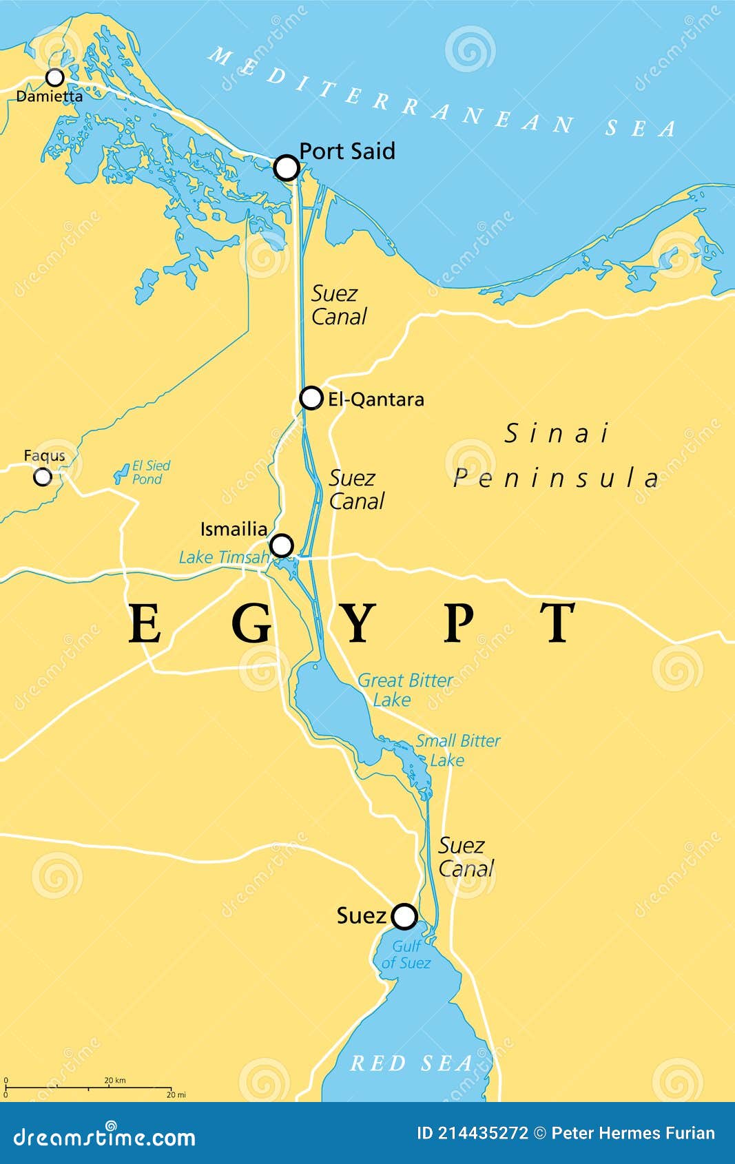 suez canal, artificial sea-level waterway in egypt, political map
