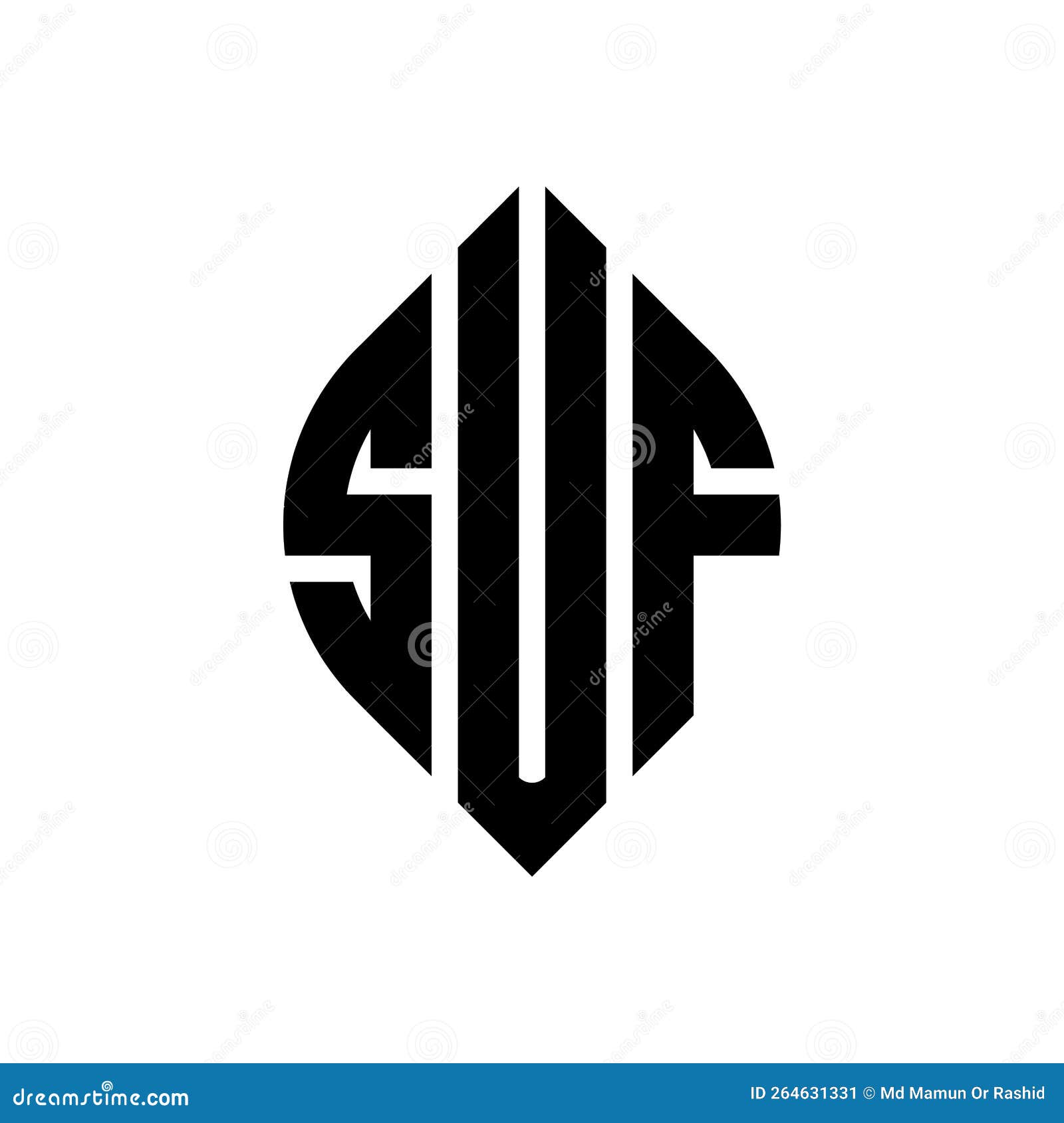 suf circle letter logo  with circle and ellipse . suf ellipse letters with typographic style. the three initials form a