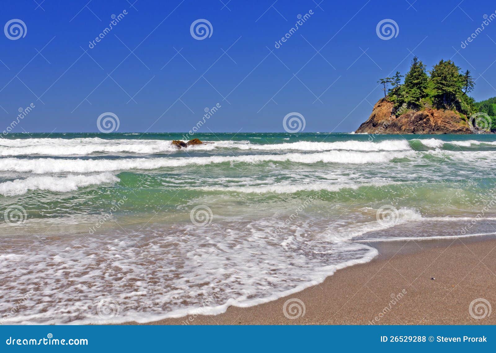 Suf e espuma em uma praia pacífica. Ondas na praia de Trinidad em Califórnia do norte