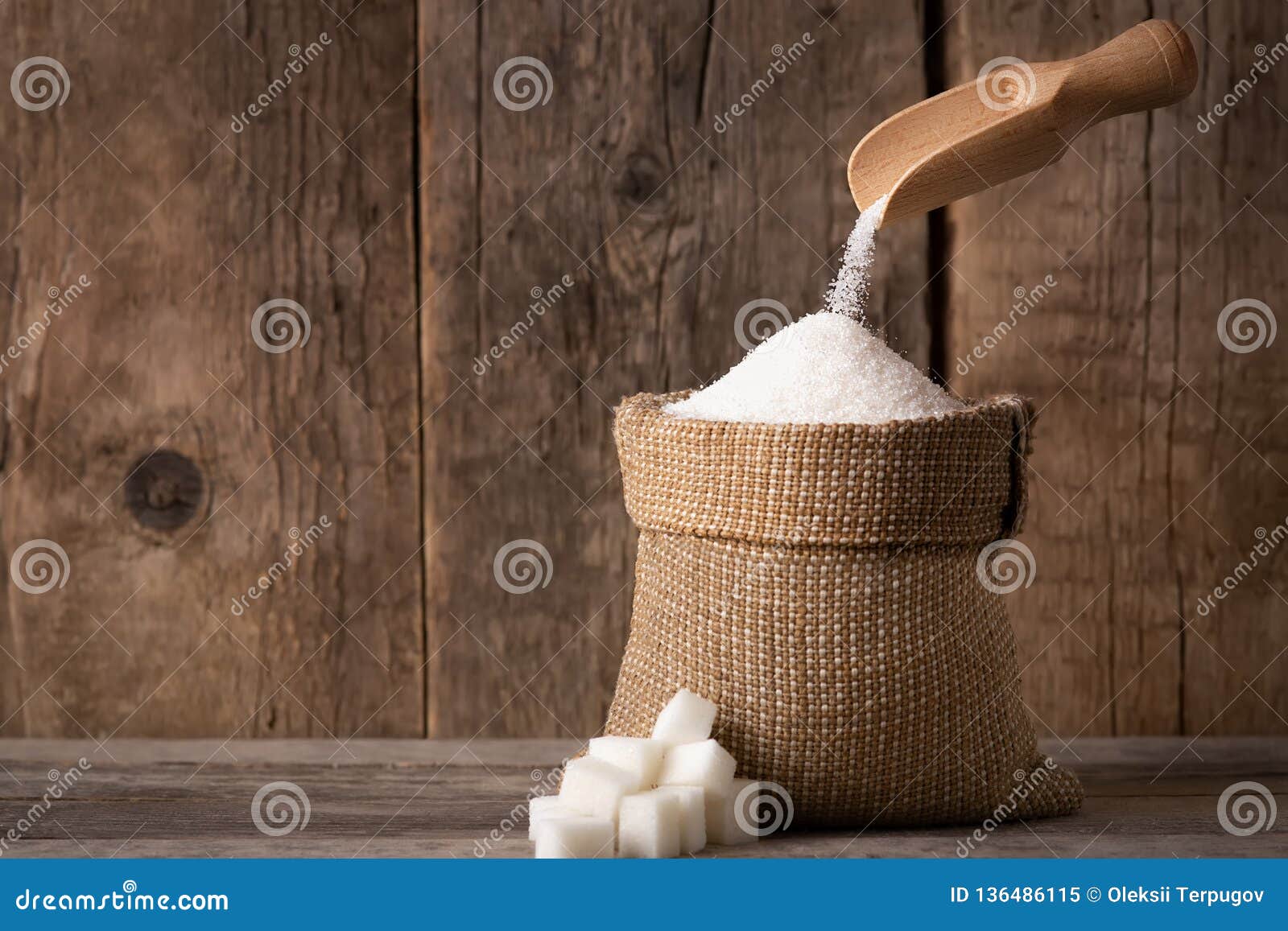 Sugar in burlap sack stock image. Image of sack, table 136486115
