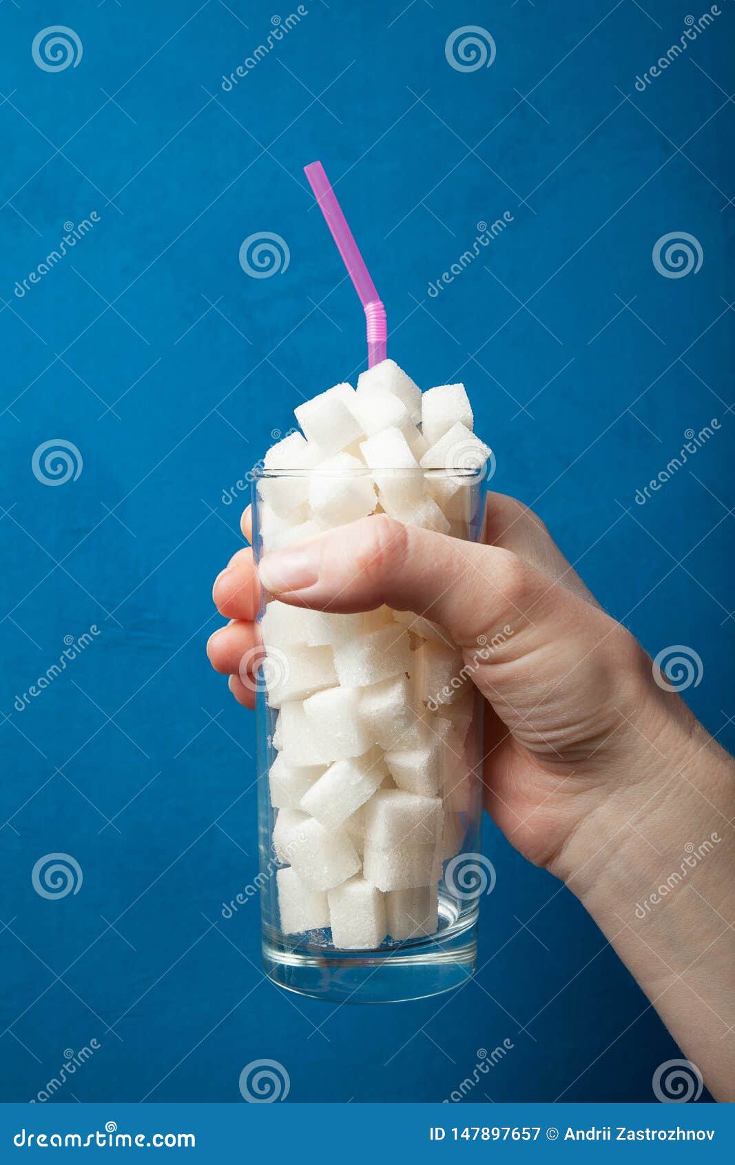 Sugar Cubes in Glass Over Blue Pattern Background Stock Illustration