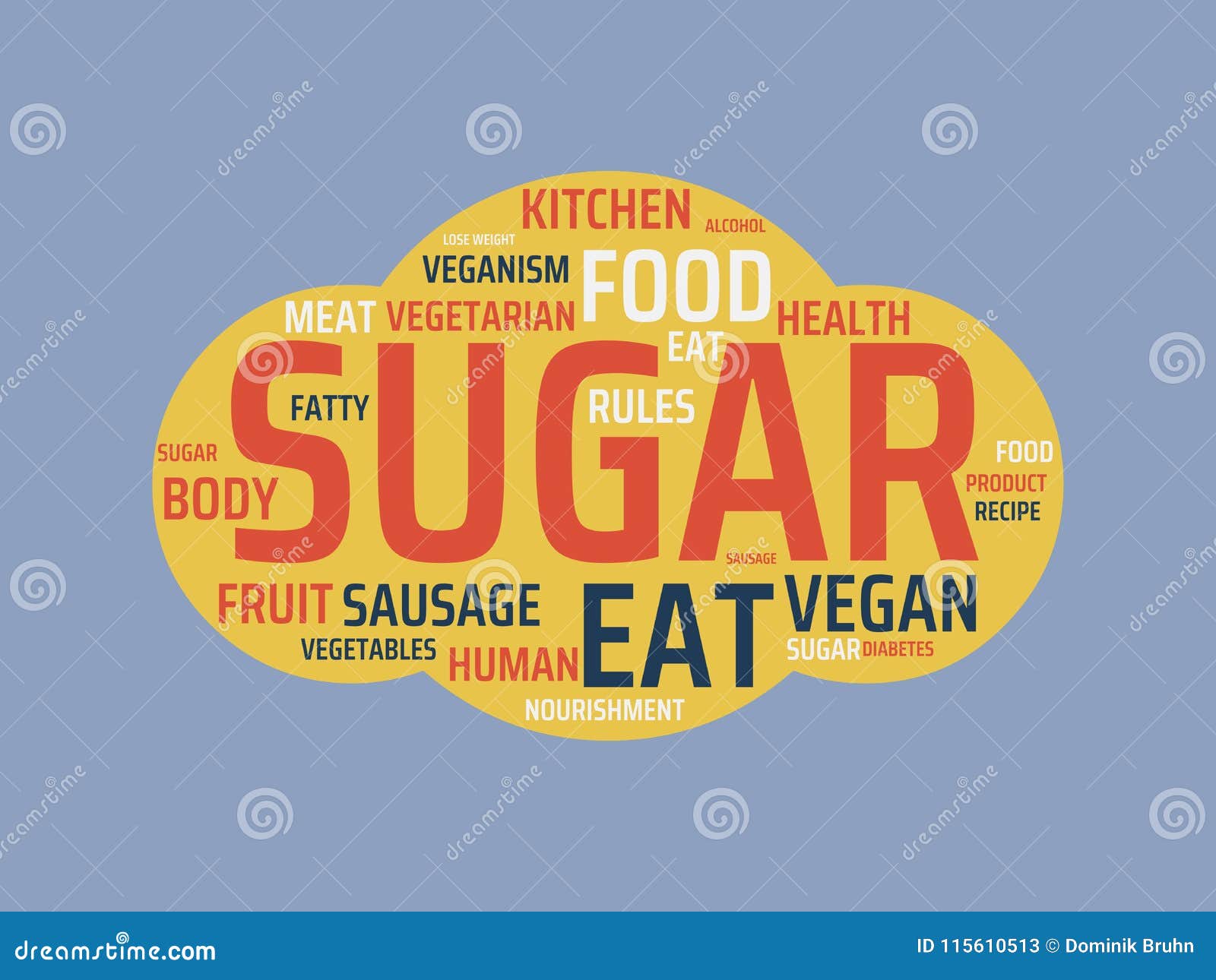sugar image with words associated with the topic nutrition word