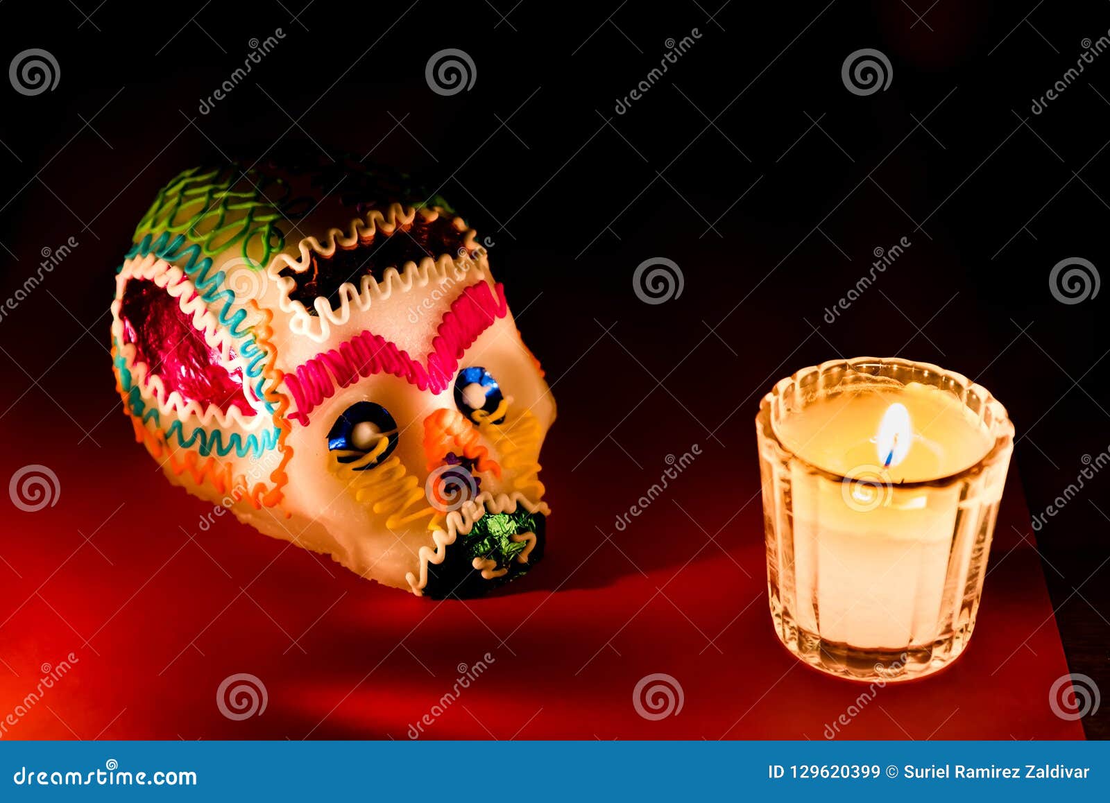 sugar skull and candles - calaverita - ofrenda dia de muertos