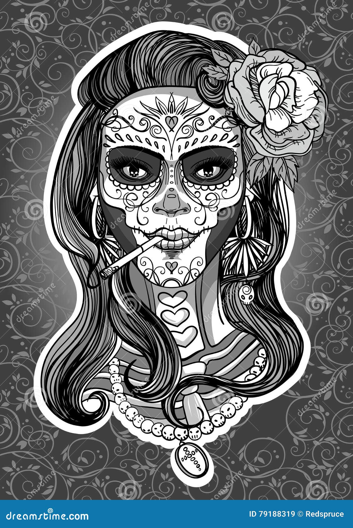 Download Sugar skull woman stock vector. Illustration of hair ...