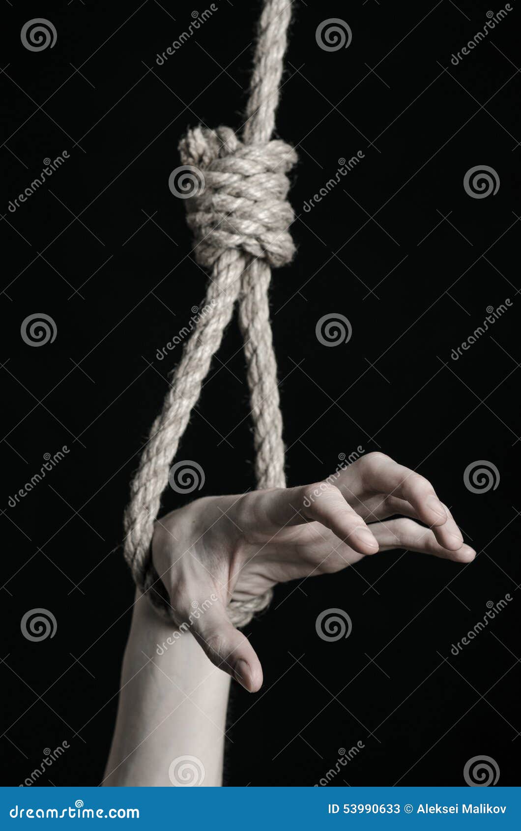 Suicide and Depression Topic: Human Hand Hanging on Rope Loop on a Black  Background Stock Image - Image of black, dead: 53990633