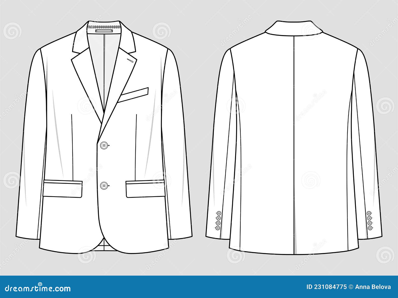 Suit Jacket. Vector Technical Sketch. Mockup Template Stock Vector