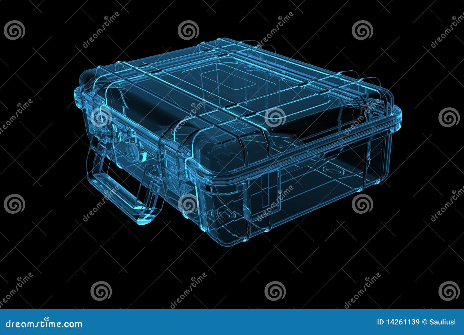 suitcase 3d rendered xray blue