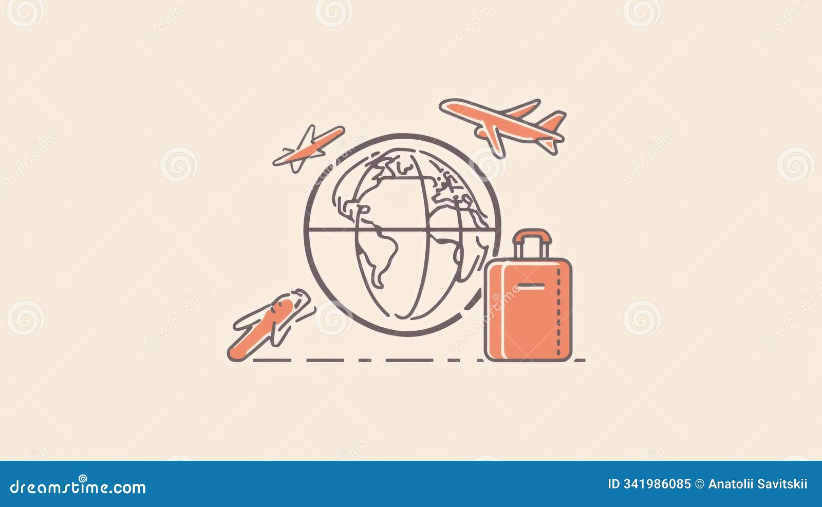 a suitcase, an airplane soaring through the sky, and a globe ize the excitement of global travel and exploration