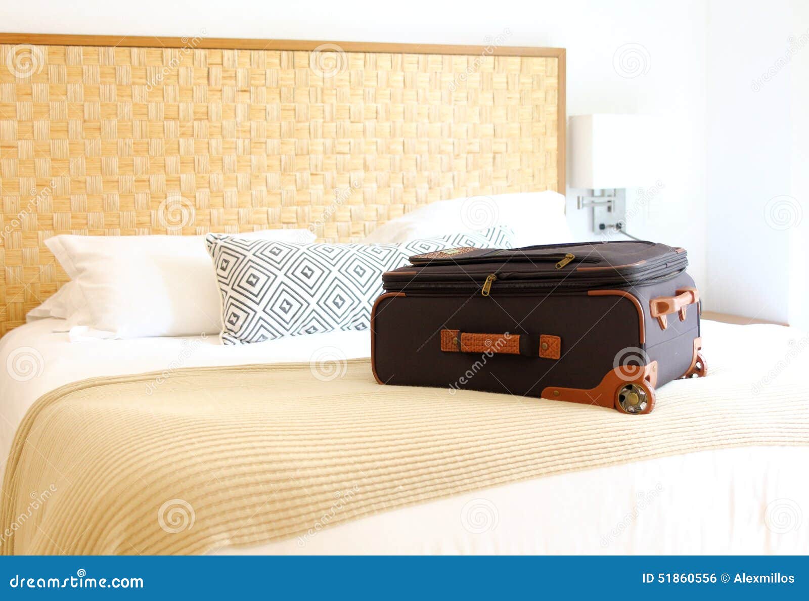 Suitcase on the Bed Inside a Hotel Room Stock Photo Image of motel