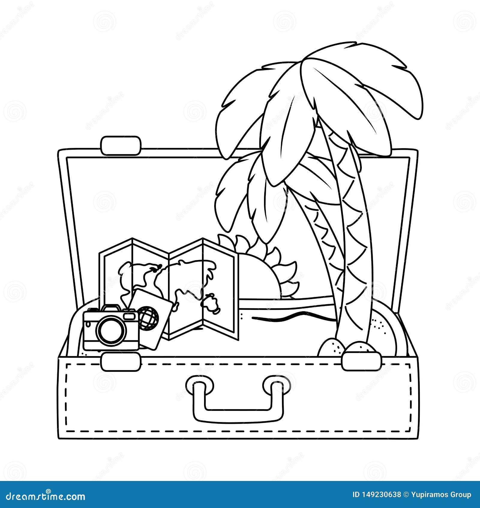 Suitcase Cartoon Summer and Travel in Black and White Stock Vector ...