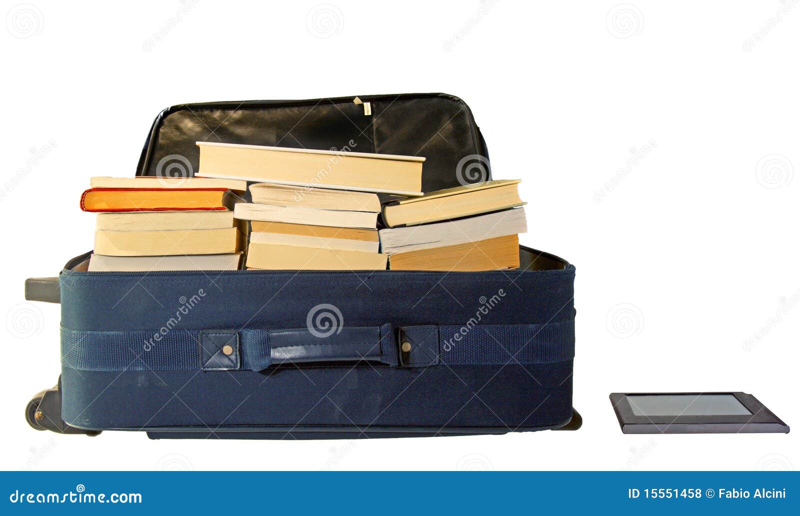 Suitcase Full Of Books With EBook Reader Stock Photo Image 15551458