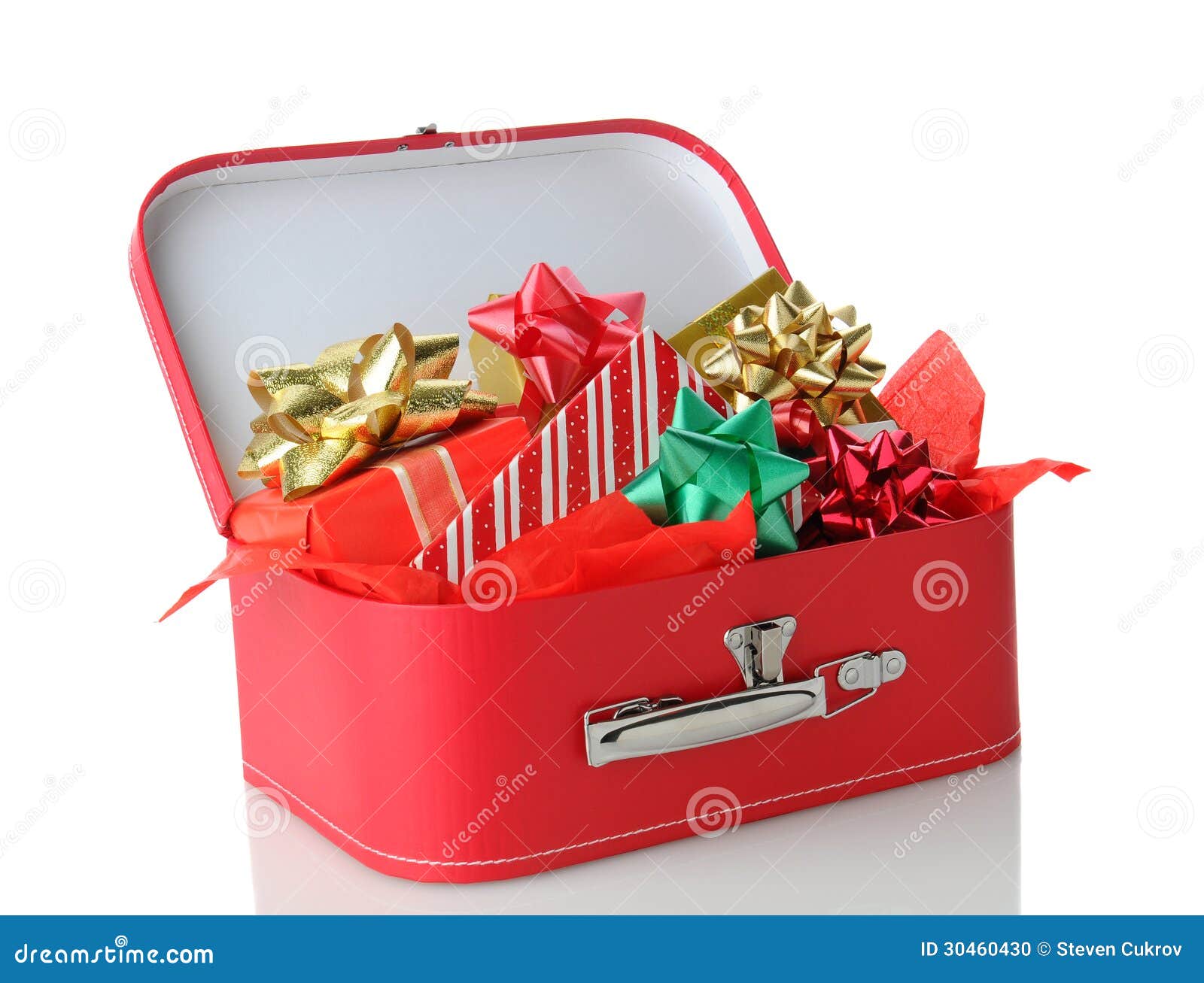 Suitcase Full of Presents stock photo. Image of green 30460430