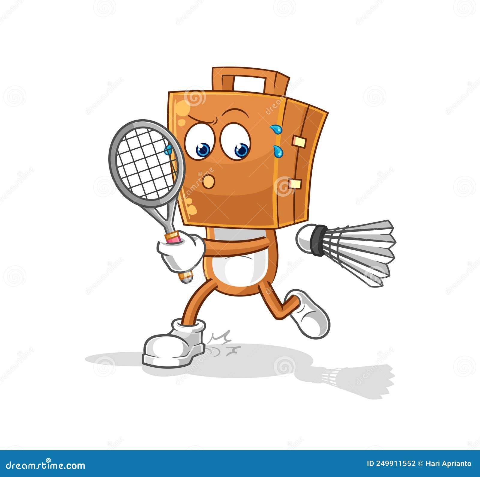 Suitcase Head Playing Badminton Illustration. Character Vector Stock