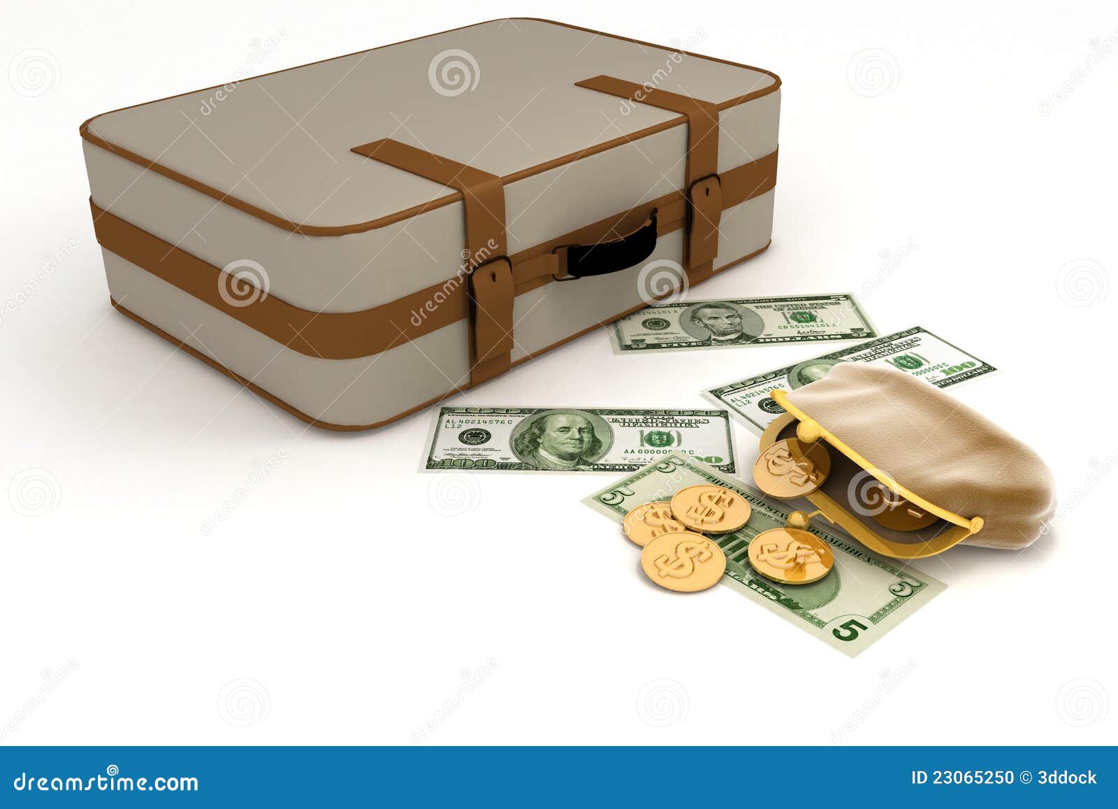 Suitcase and open purse stock illustration. Illustration of coin 23065250