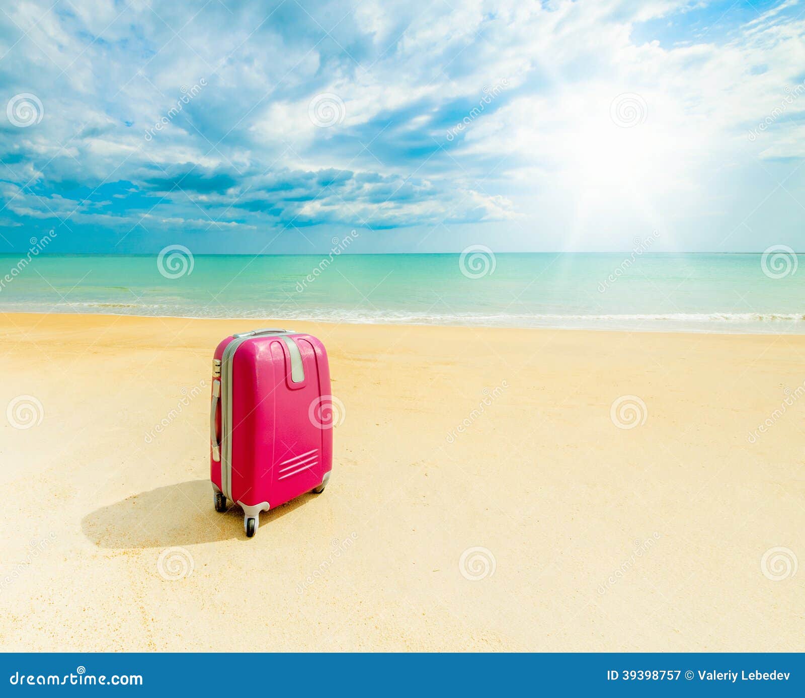 Suitcase at the Sunny Beach Stock Image Image of beach, sightseeing