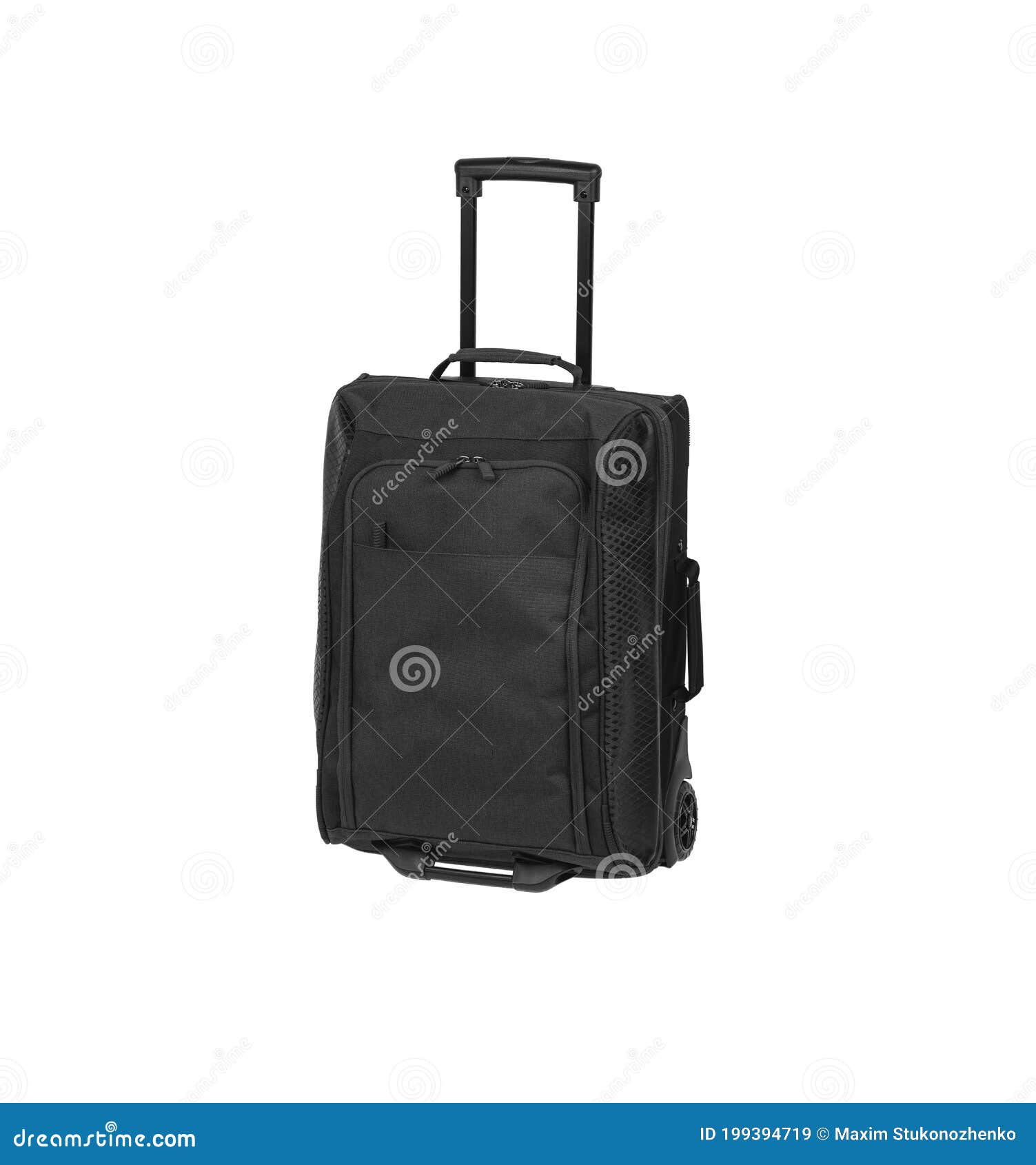 Suitcase with Telescopic Handle and on Wheels Isolate on White Back