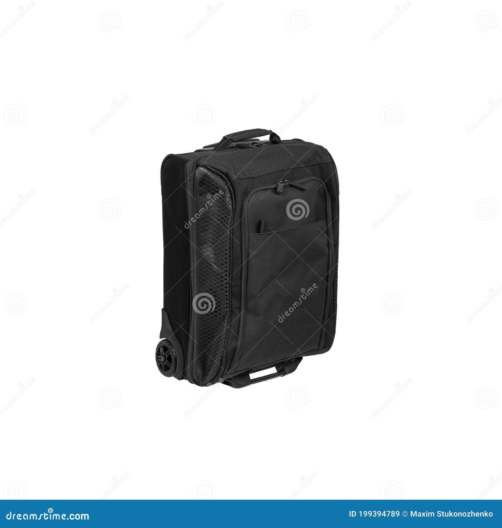 Suitcase with Telescopic Handle and on Wheels Isolate on White Back