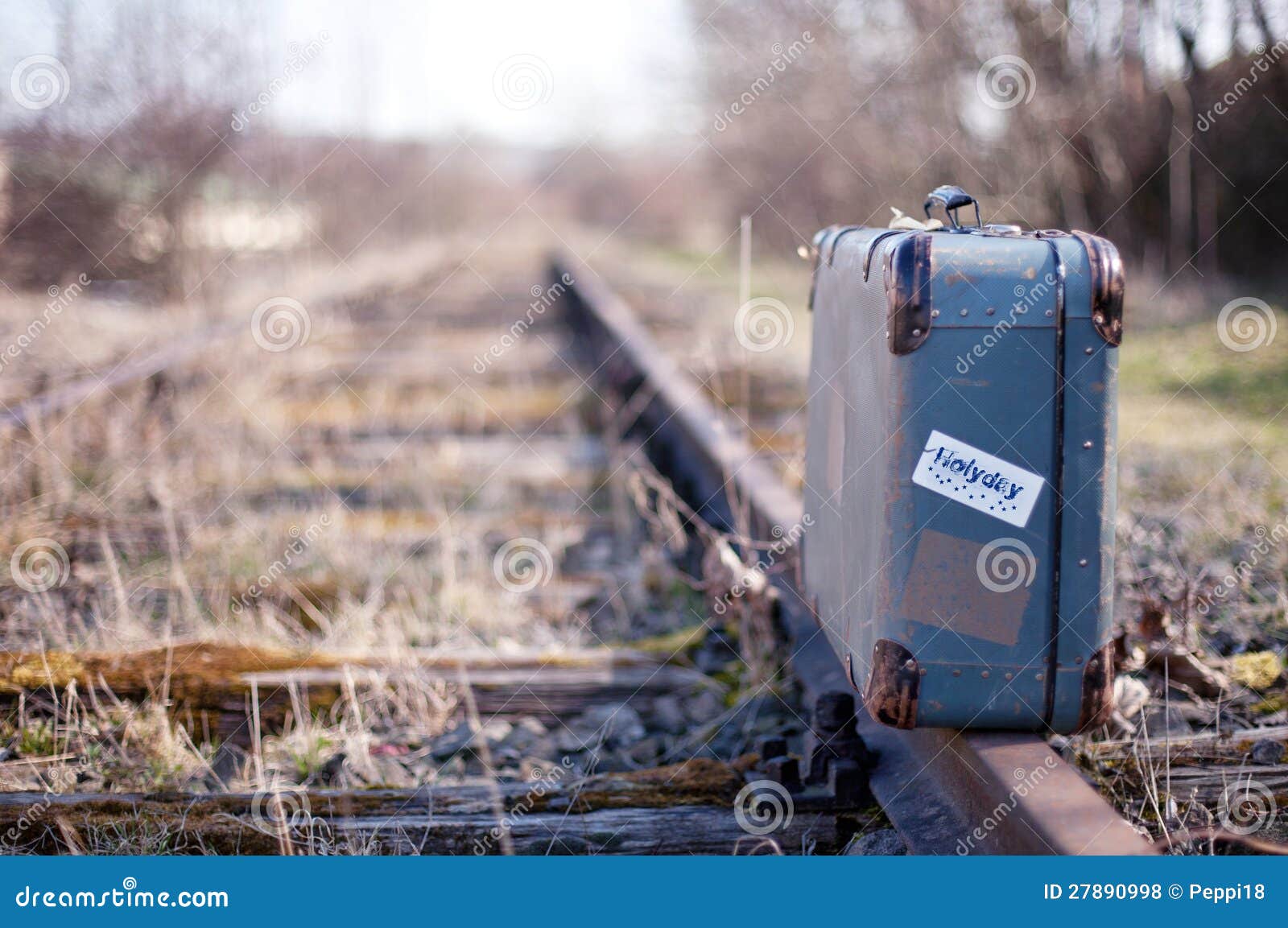 Suitcase at the Train Station Stock Photo Image of journey, retro