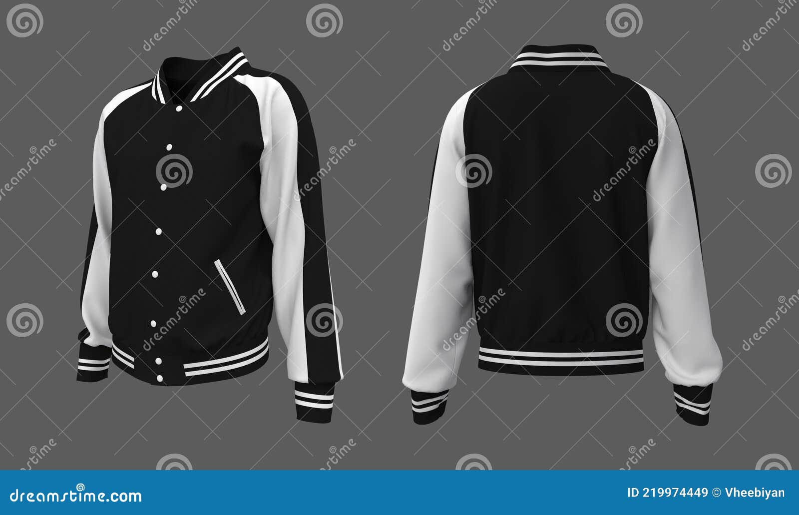 Sukajan Baseball Jacket Mockup in Front, Side and Back Views Stock