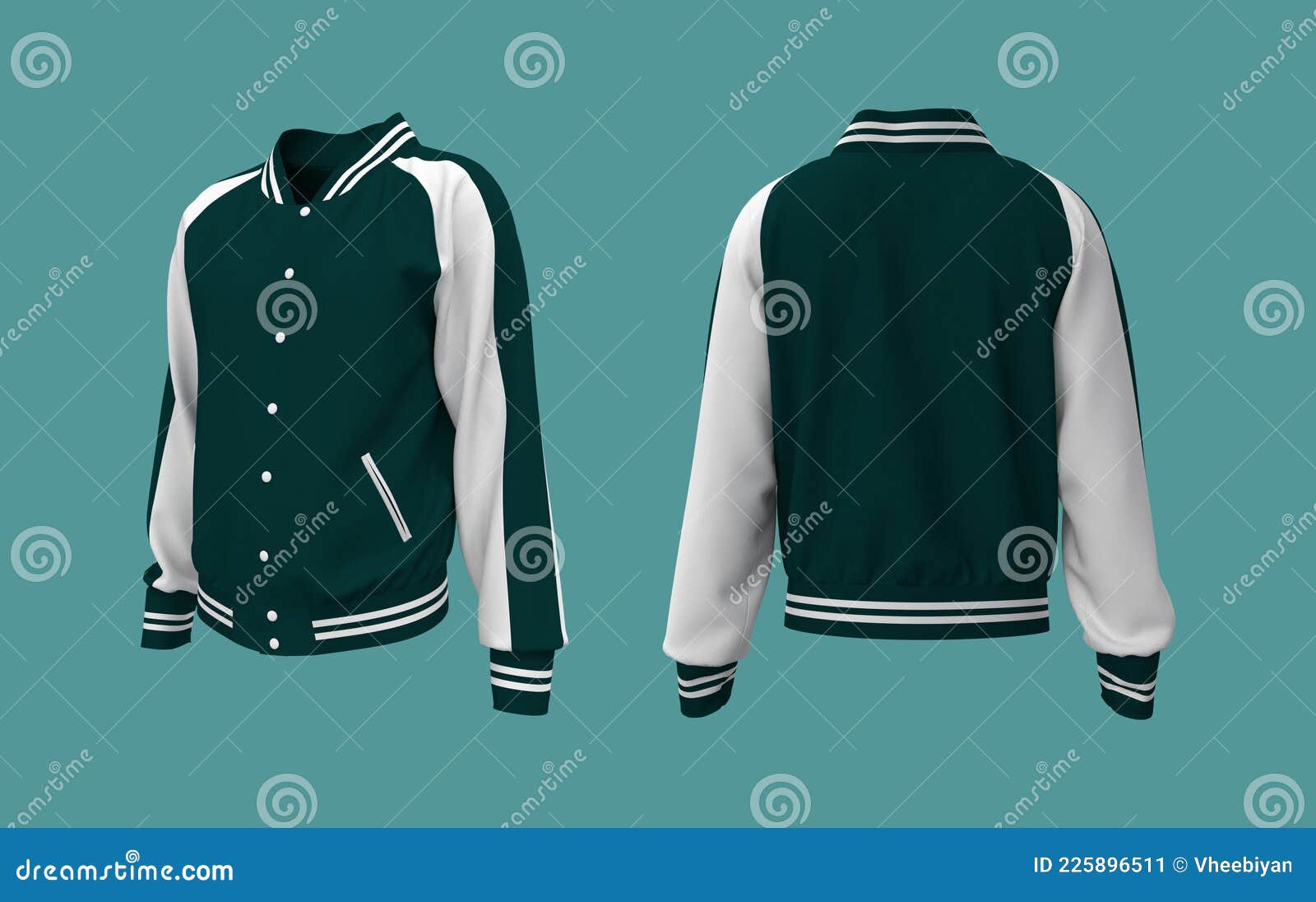 Sukajan Baseball Jacket Mockup in Front, Side and Back Views Stock