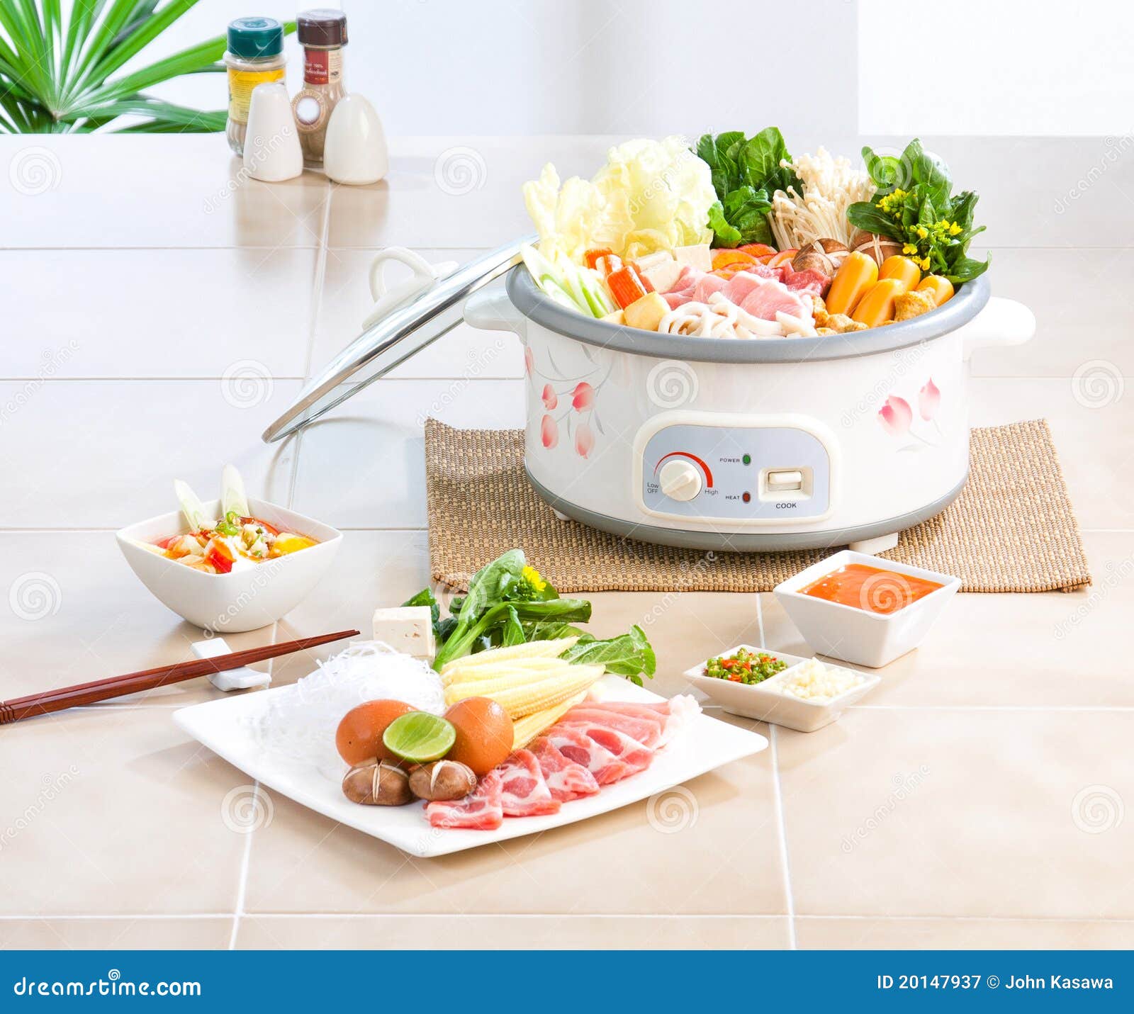 Sukiyaki electric pot stock image. Image of mushroom 20147937