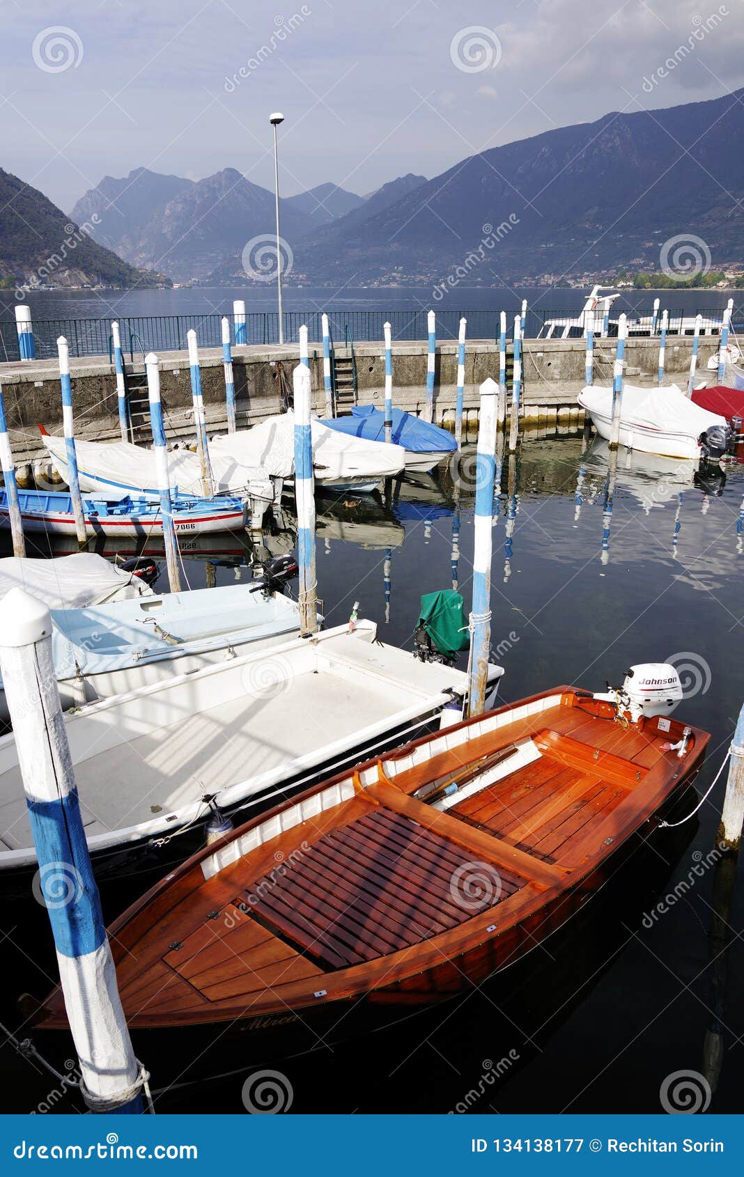 sulzano, italy, 20 october 2018: boats in the wharf.