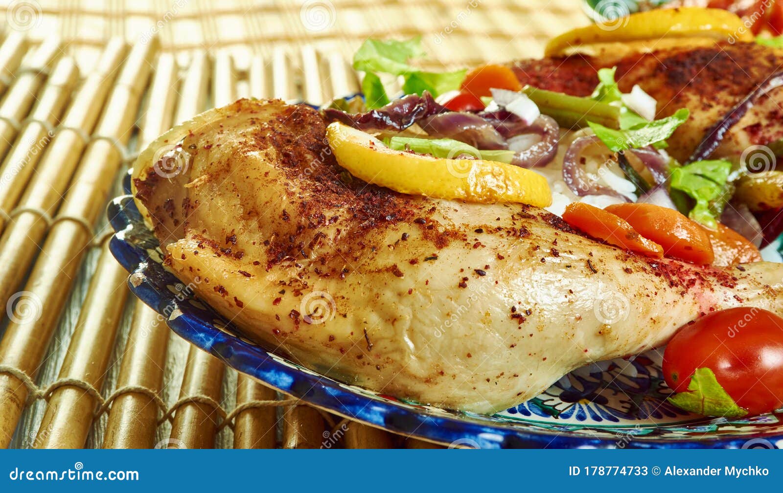 Sumac Chicken and Rice stock image. Image of garnish 178774733