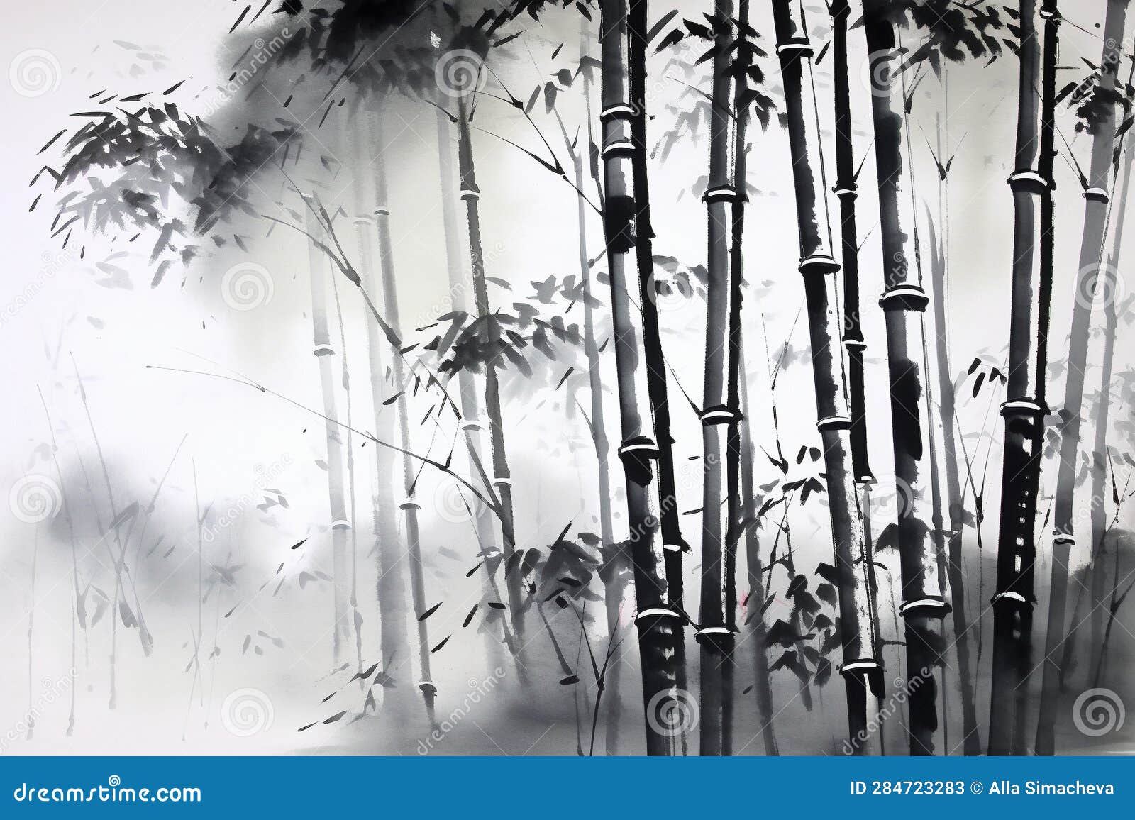 Sumie Bamboo. Generative Ai Stock Image Image of grey, leaves 284723283