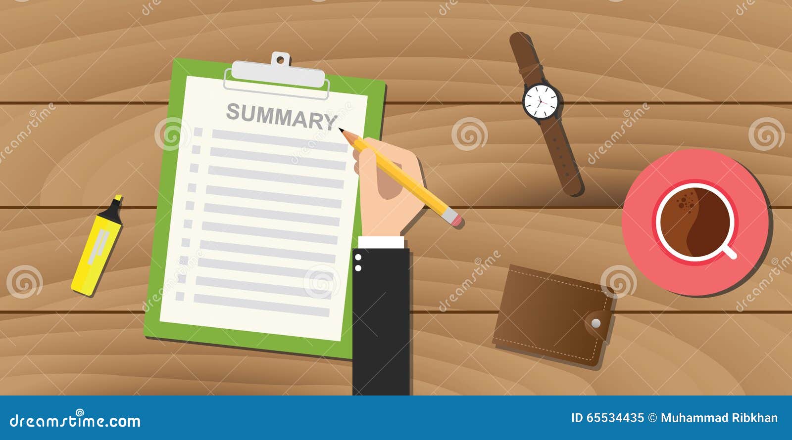 Summary Report Business Clipboard Executive Hand Stock Vector