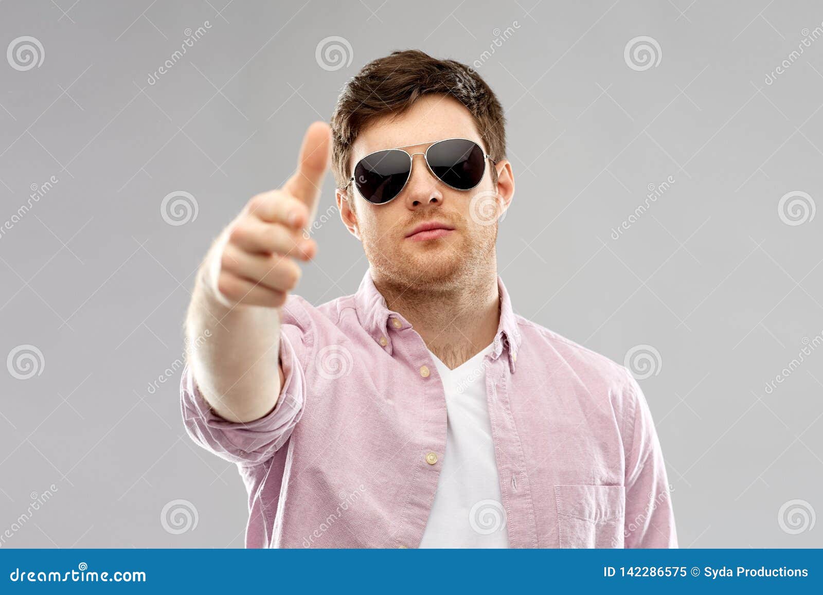 Young Man In Sunglasses Making Hand Gun Gesture Stock Image - Image of ...