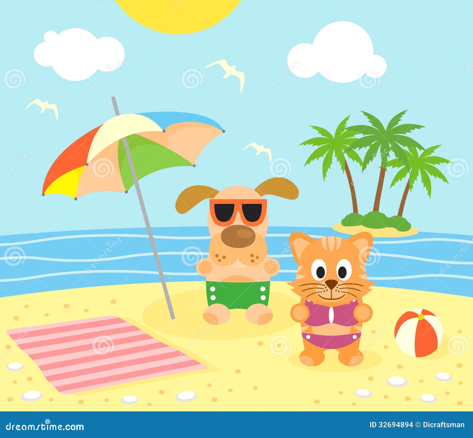 Summer Background With Cat And Dog On The Beach Stock Images Image