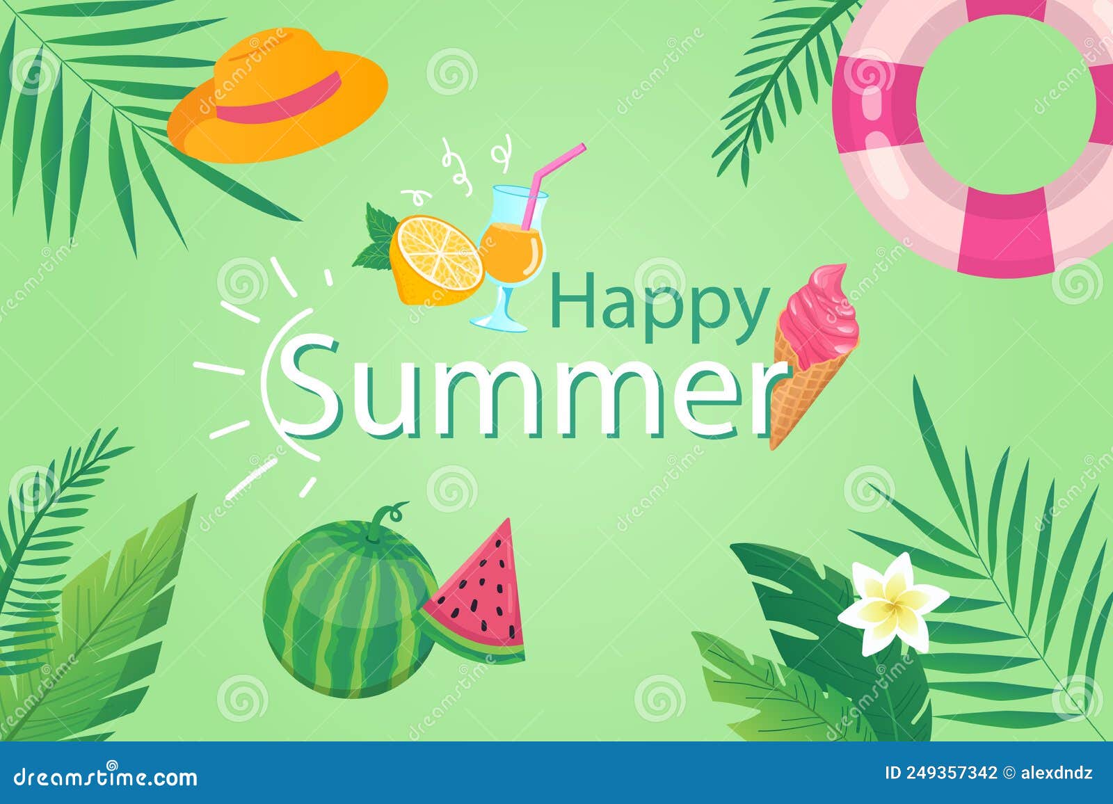 Summer Background in Flat Cartoon Design. Vector Illustration Stock ...