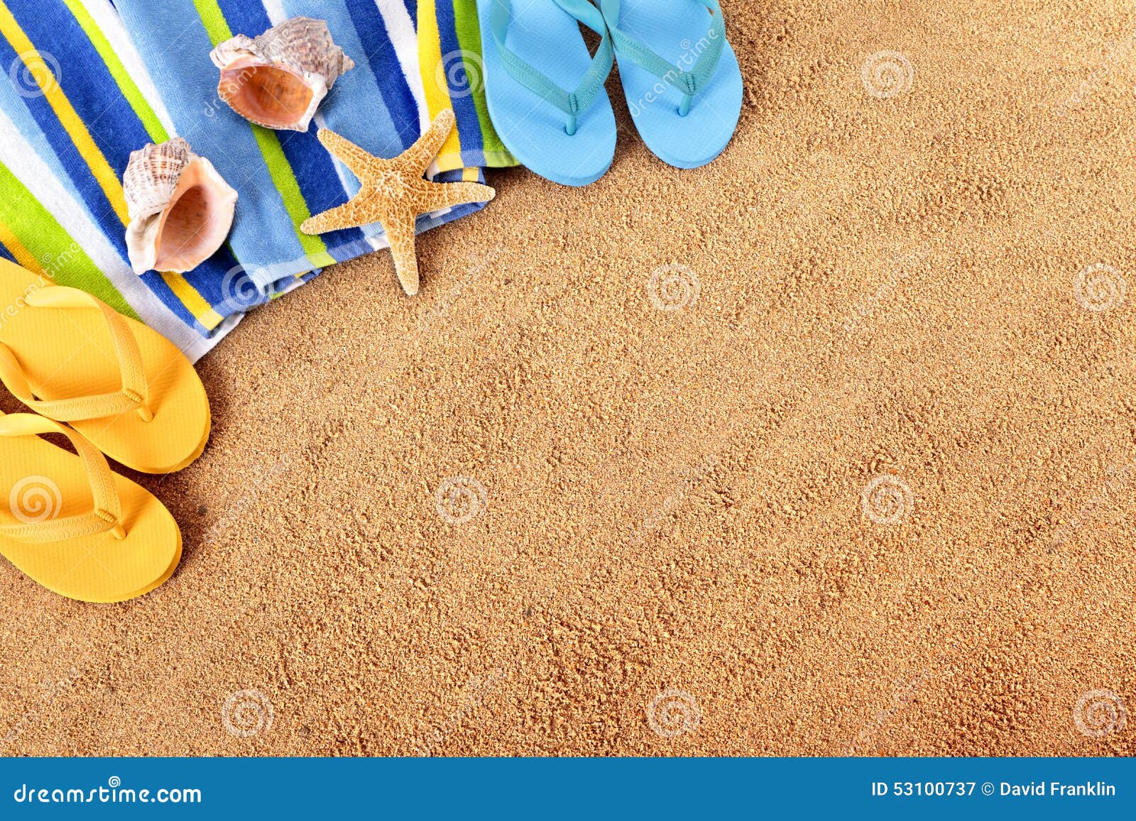 Summer Beach Background Border Flip Flops Sand Copy Space Stock Image ...