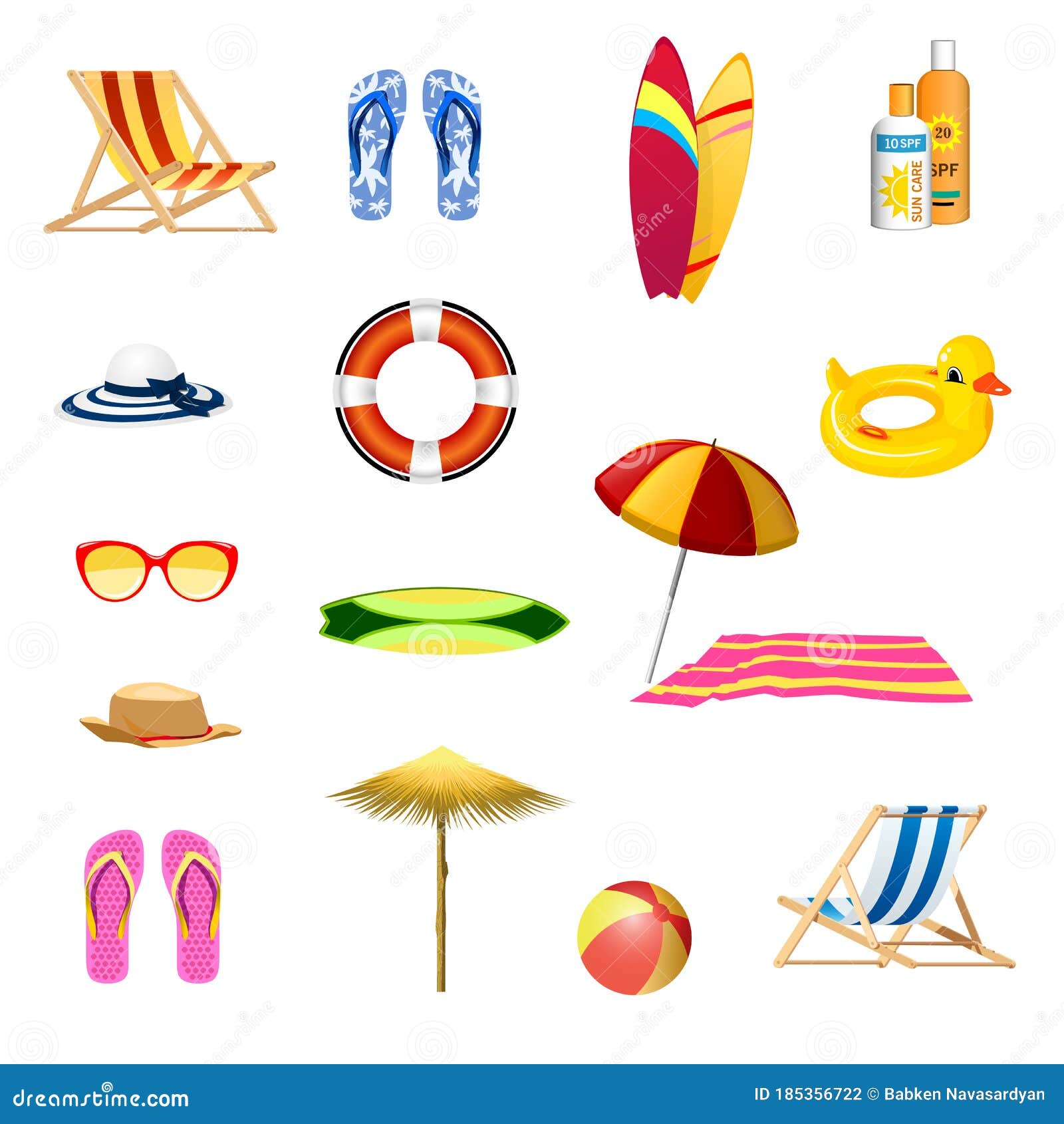 Summer beach elements set stock vector. Illustration of cream - 185356722