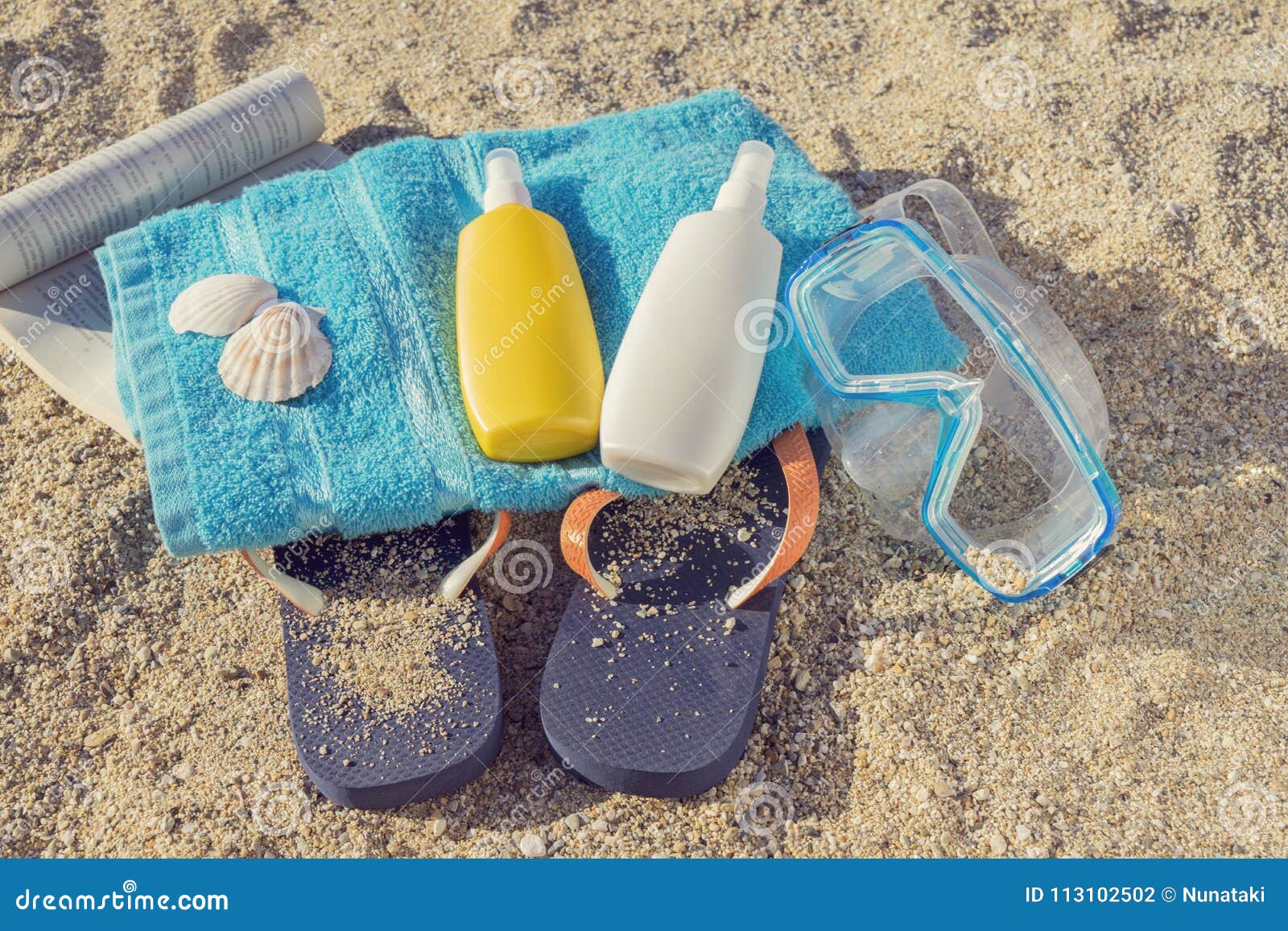 The Summer Beach Equipment Kit Stock Photo - Image of equipment, pebble ...