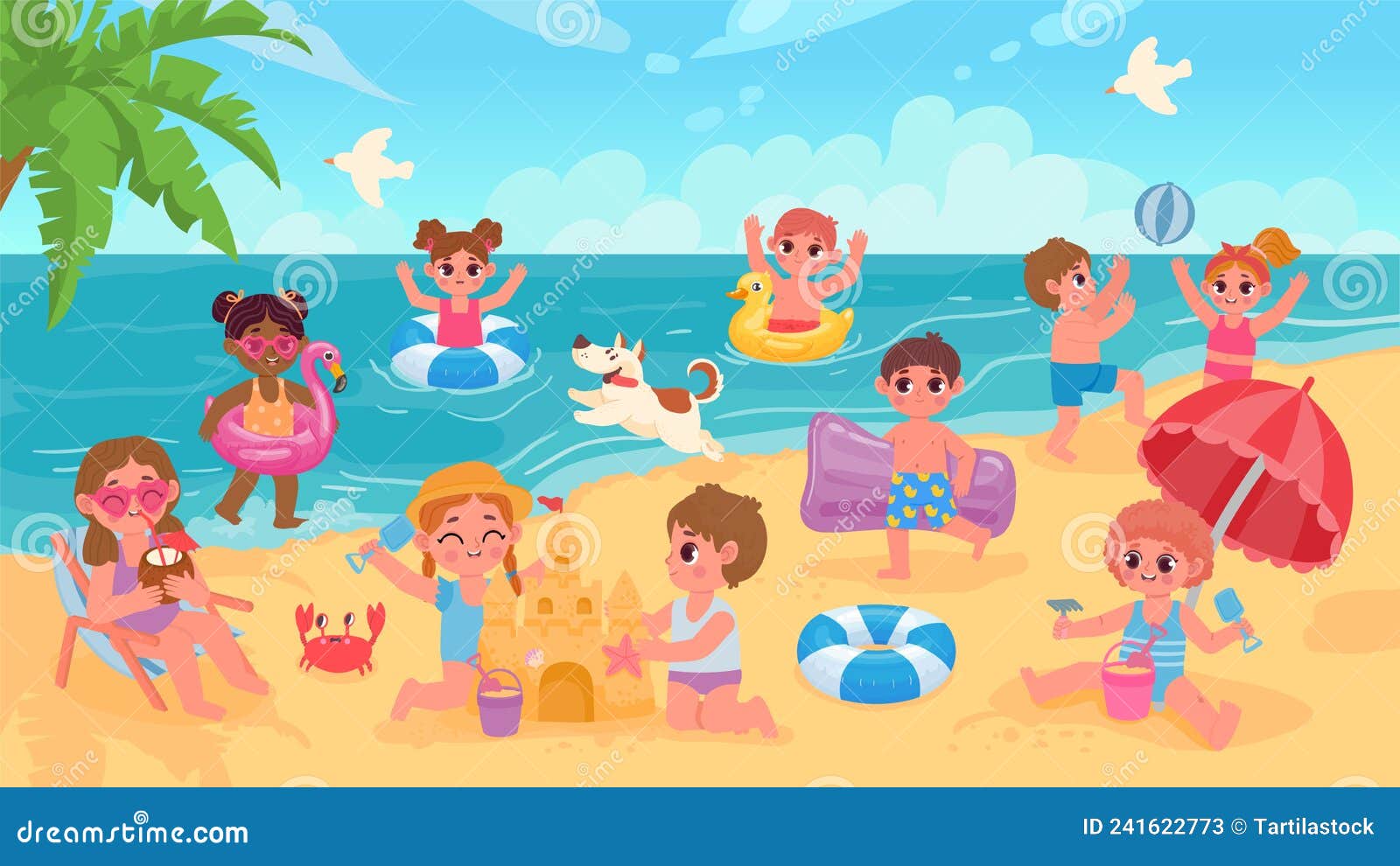 https://thumbs.dreamstime.com/z/summer-beach-landscape-kids-swimming-playing-ball-children-sea-rubber-rings-cartoon-seaside-vacation-vector-concept-241622773.jpg