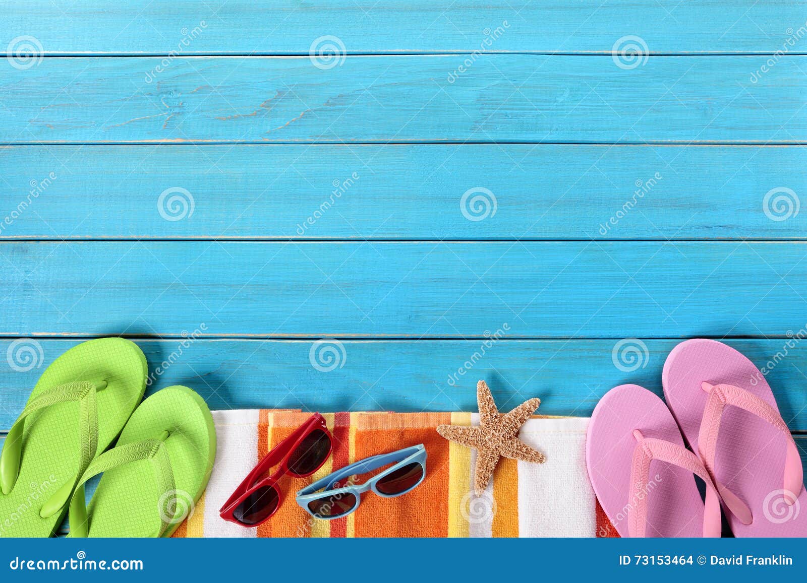 Summer Beach Objects Border, Sunglasses, Flip Flops, Copy Space Stock ...