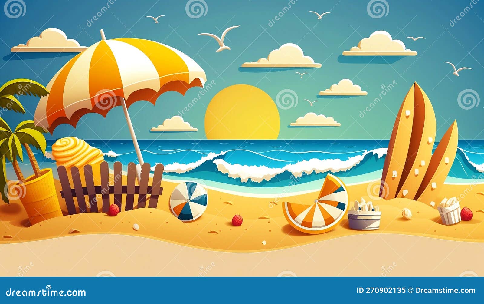 The Summer Beach Represented in the Image is Characterized by a Vast ...