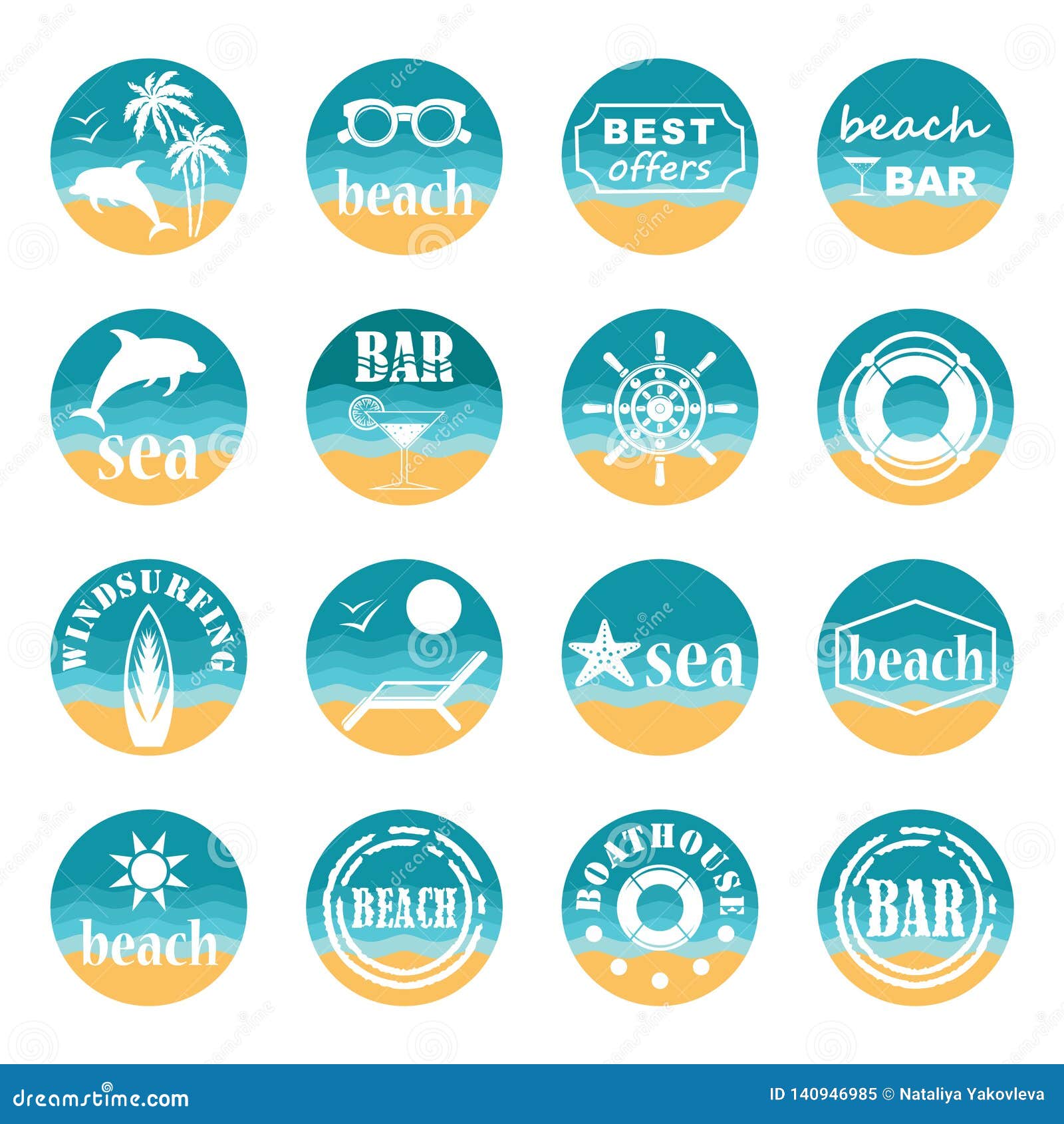 Summer beach round icons stock vector. Illustration of ship - 140946985