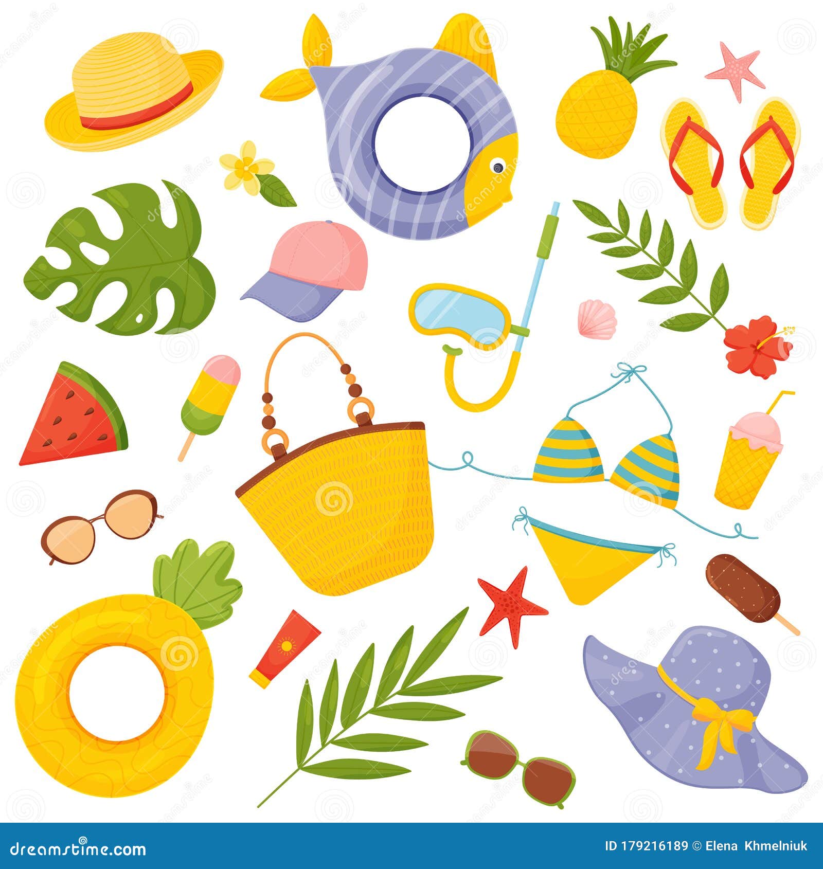 Summer Beach Set with Hand Drawn Elements. Vector Illustration on a ...