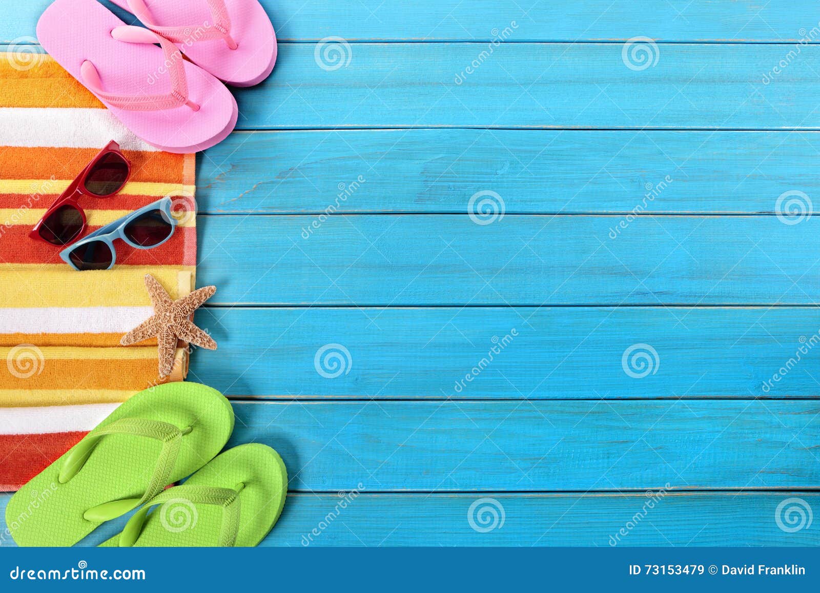 Summer Beach Side Border Background, Sunglasses, Flip Flops, Copy Space ...